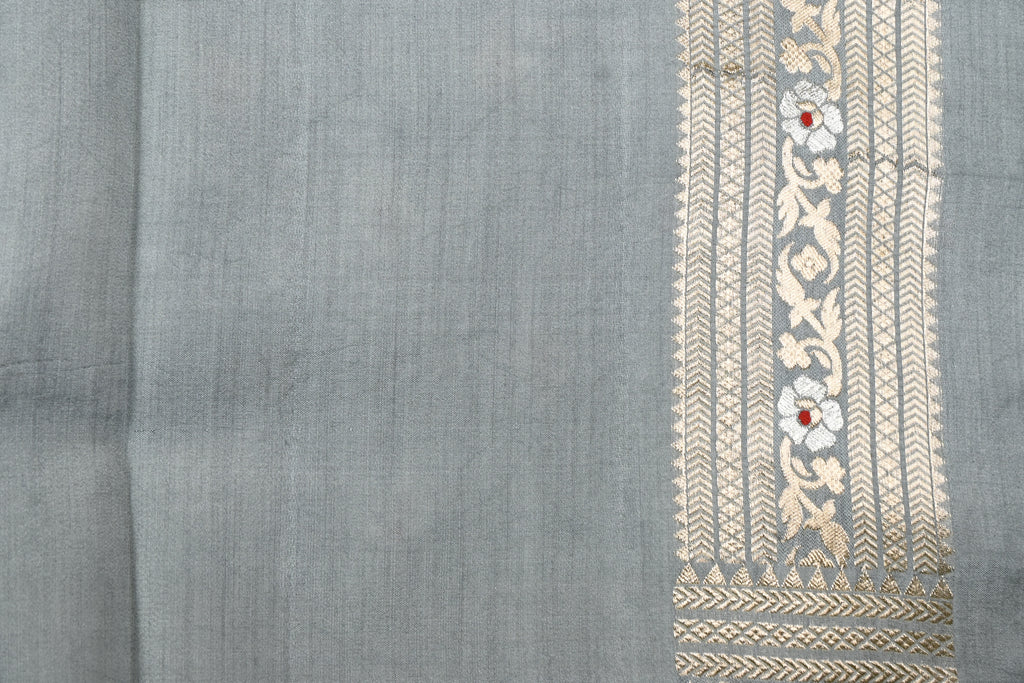 Grey Pure Banarasi Katan Silk Saree
