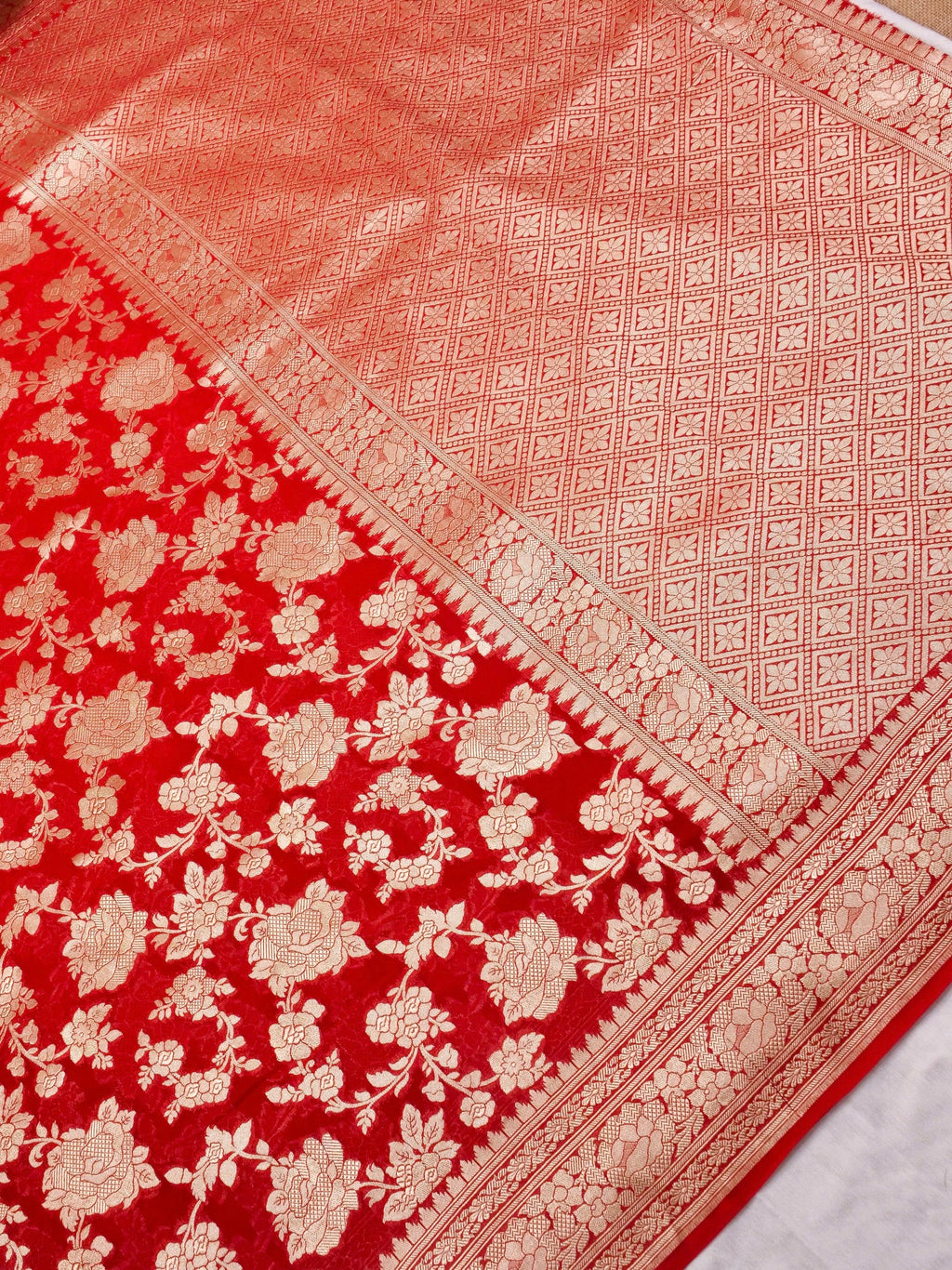 Handwoven Red Banarasi Khaddi Silk Saree