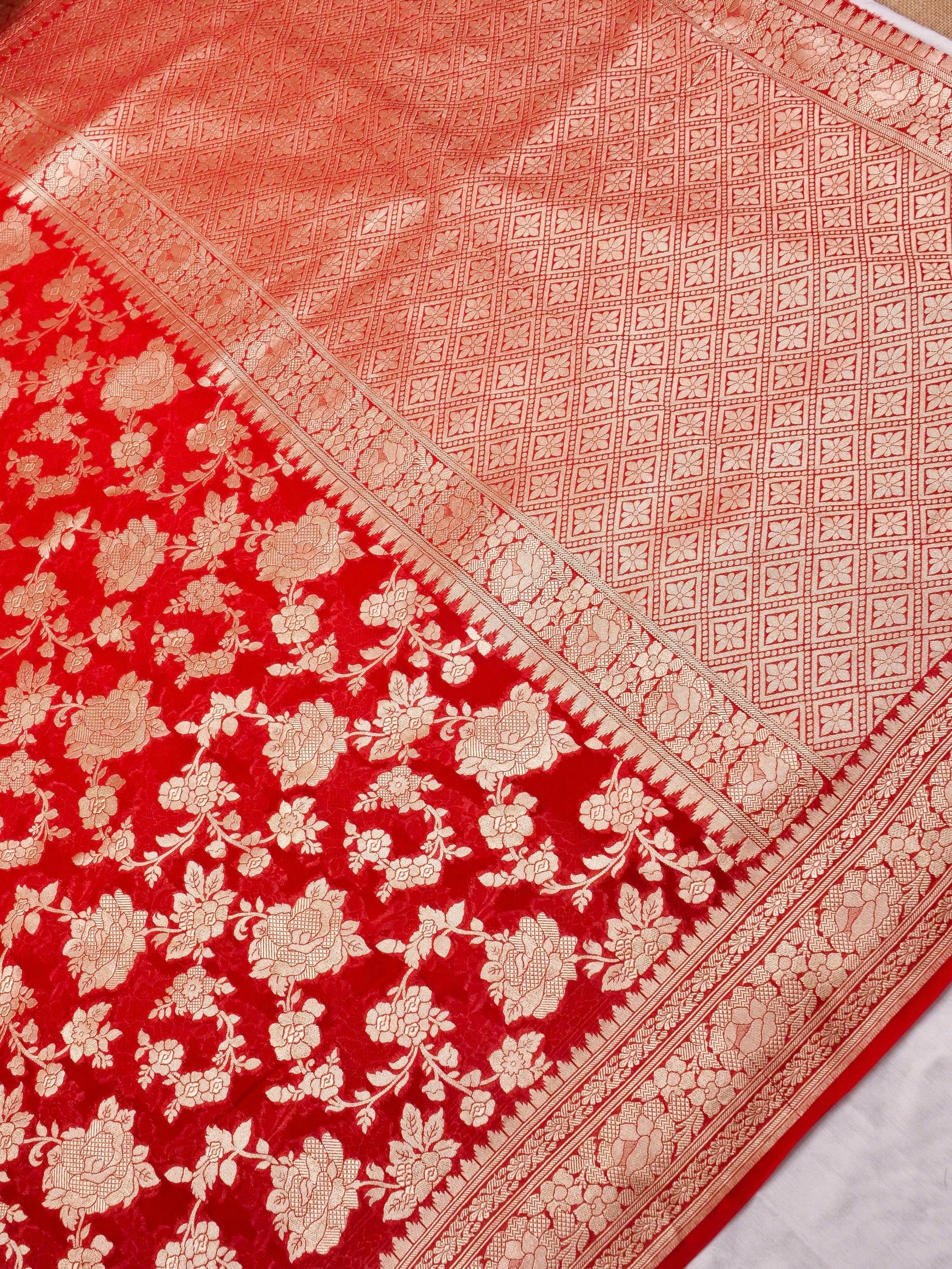 Handwoven Red Banarasi Khaddi Silk Saree