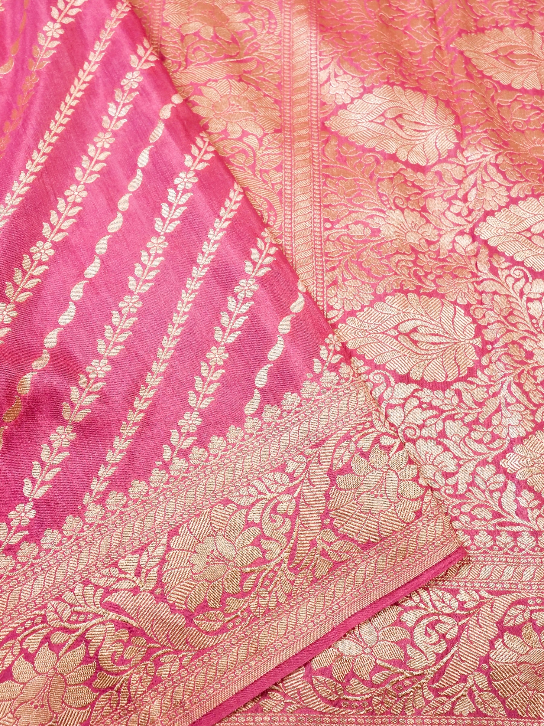Handwoven Pink Banarasi Khaddi Silk Saree