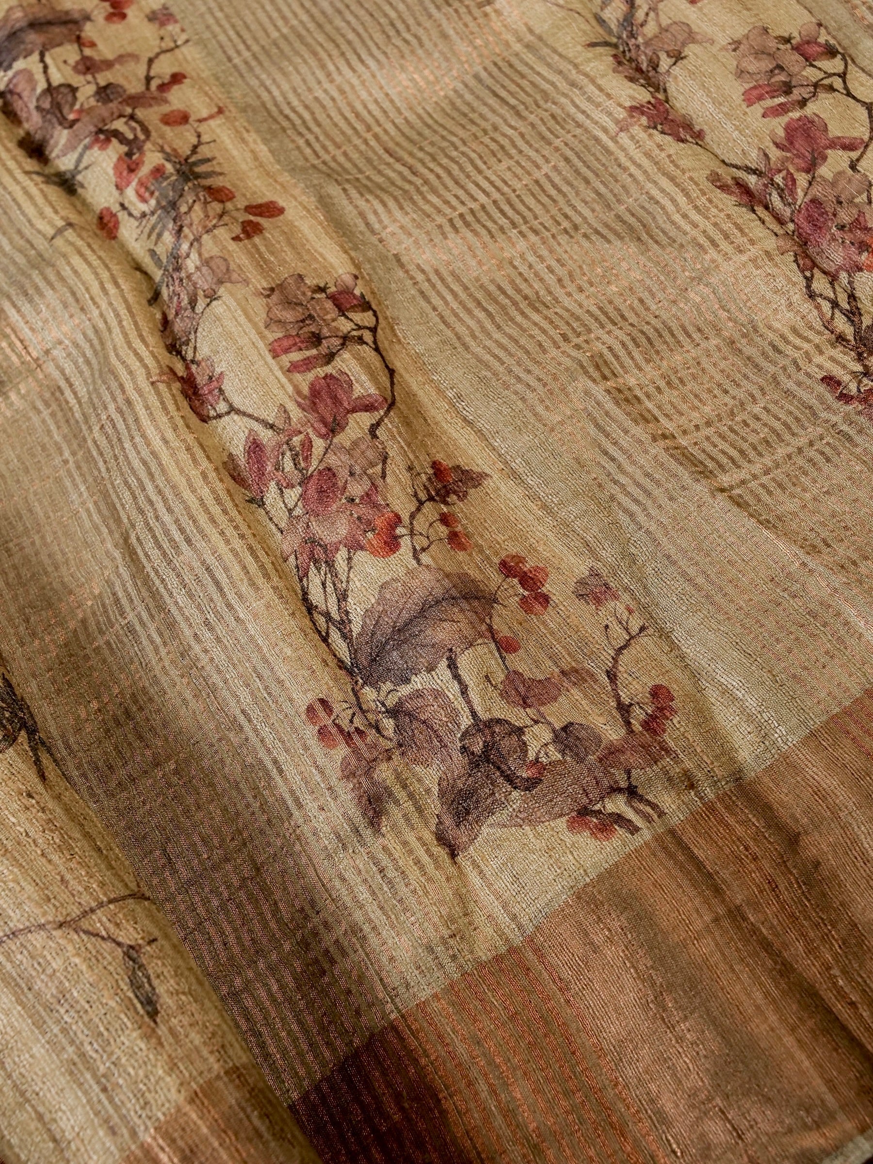 Handwoven Light Brown Banarasi Tussar Silk Saree
