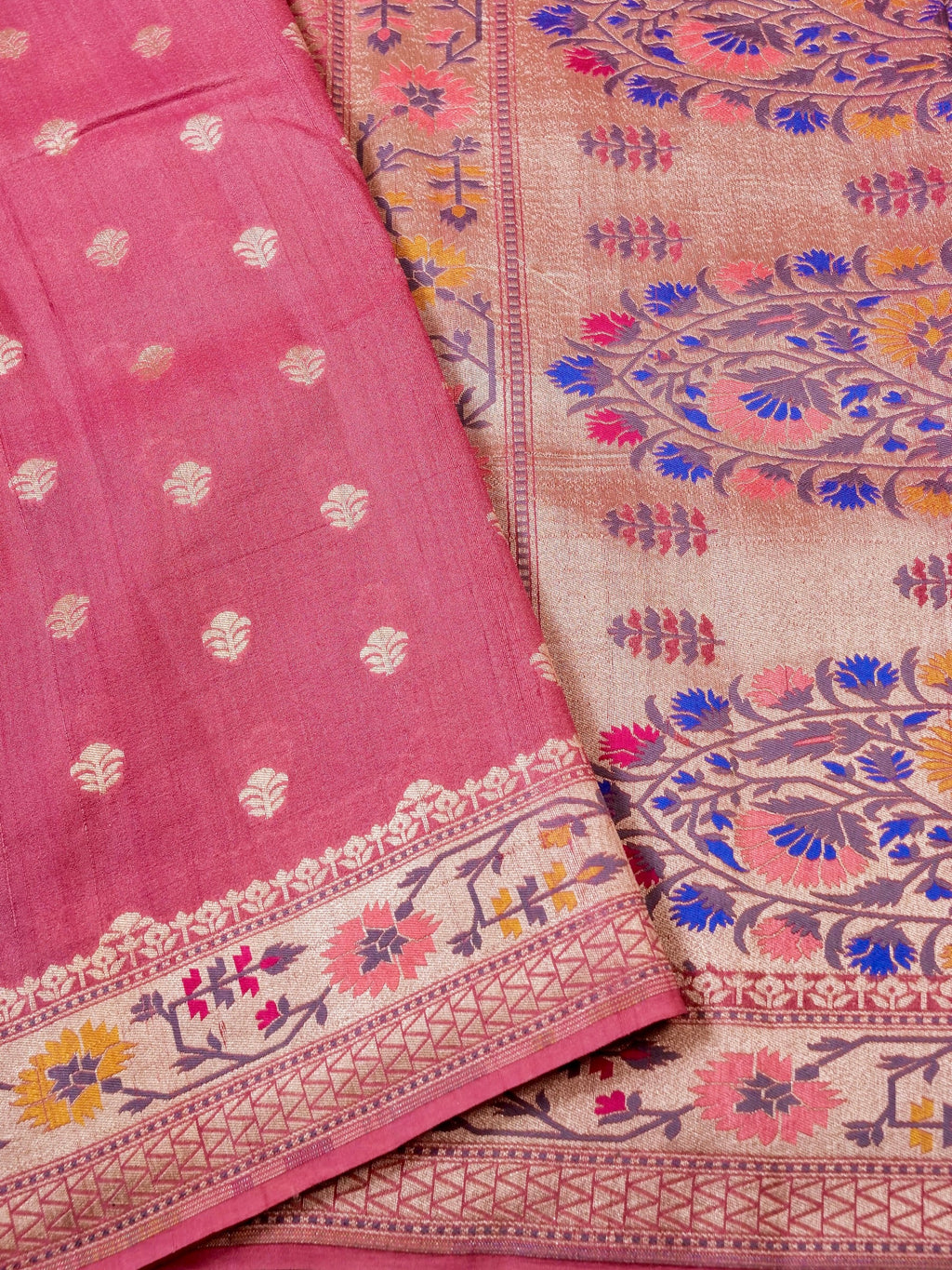 Handwoven Dark Pink Banarasi Tussar Silk Saree