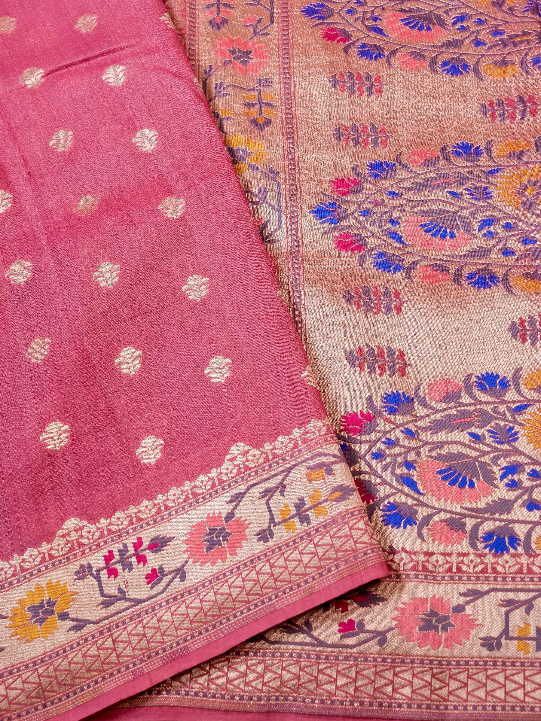 Handwoven Dark Pink Banarasi Tussar Silk Saree