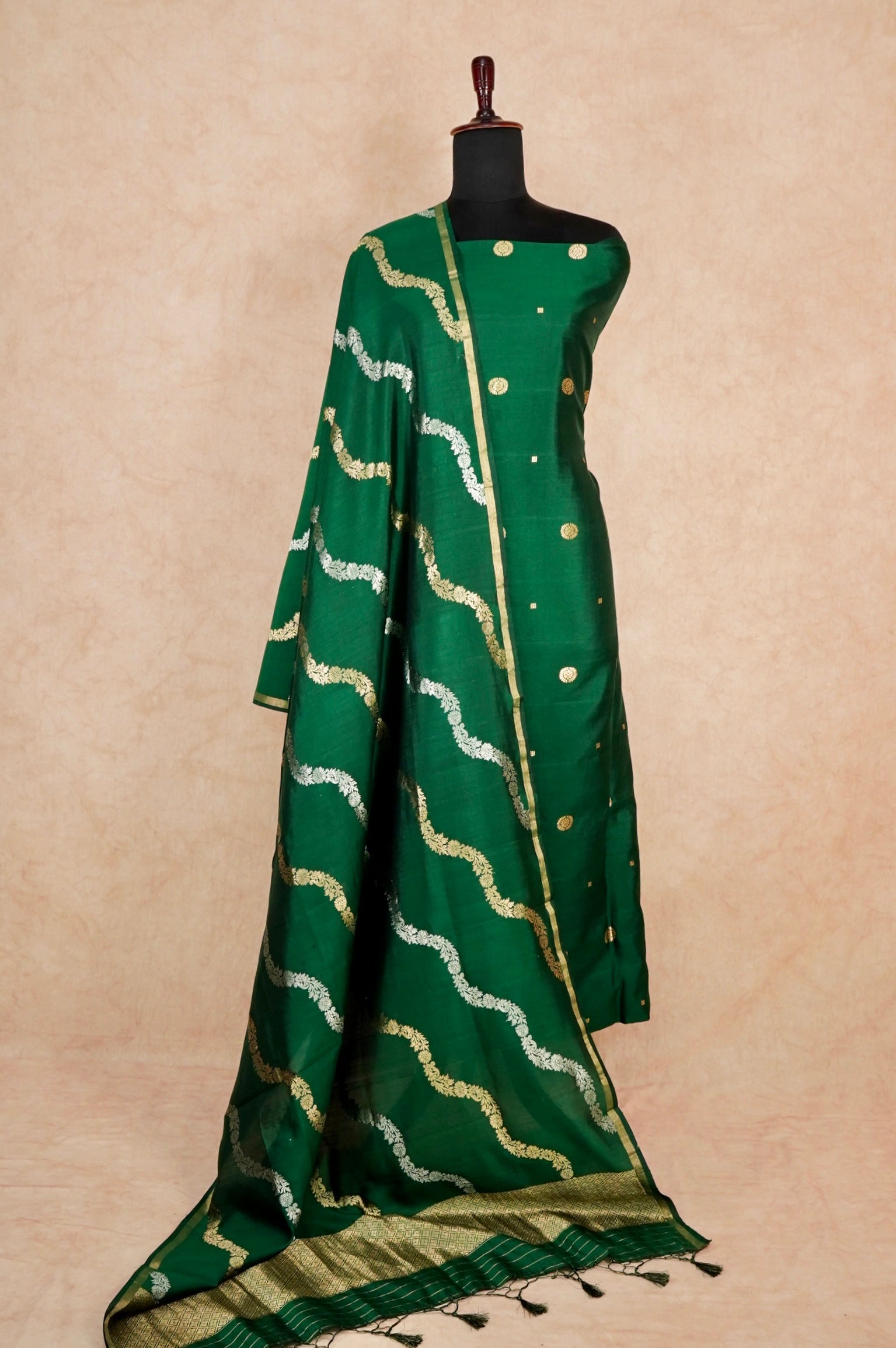Handwoven Green Banarasi Chiniya Silk Suit