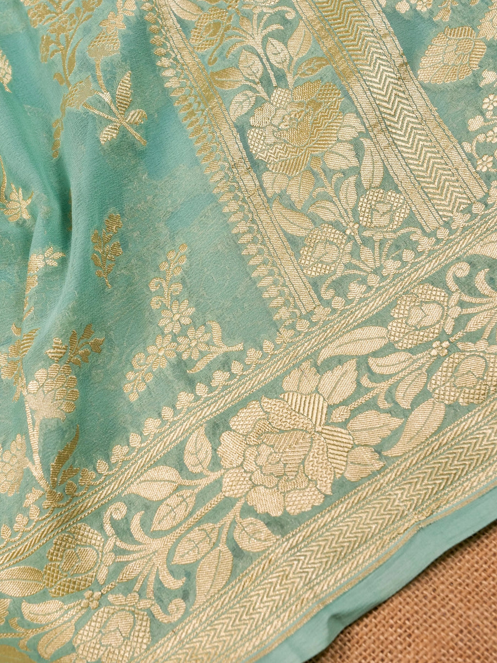Handwoven Sea Green Banarasi Khaddi Silk Saree