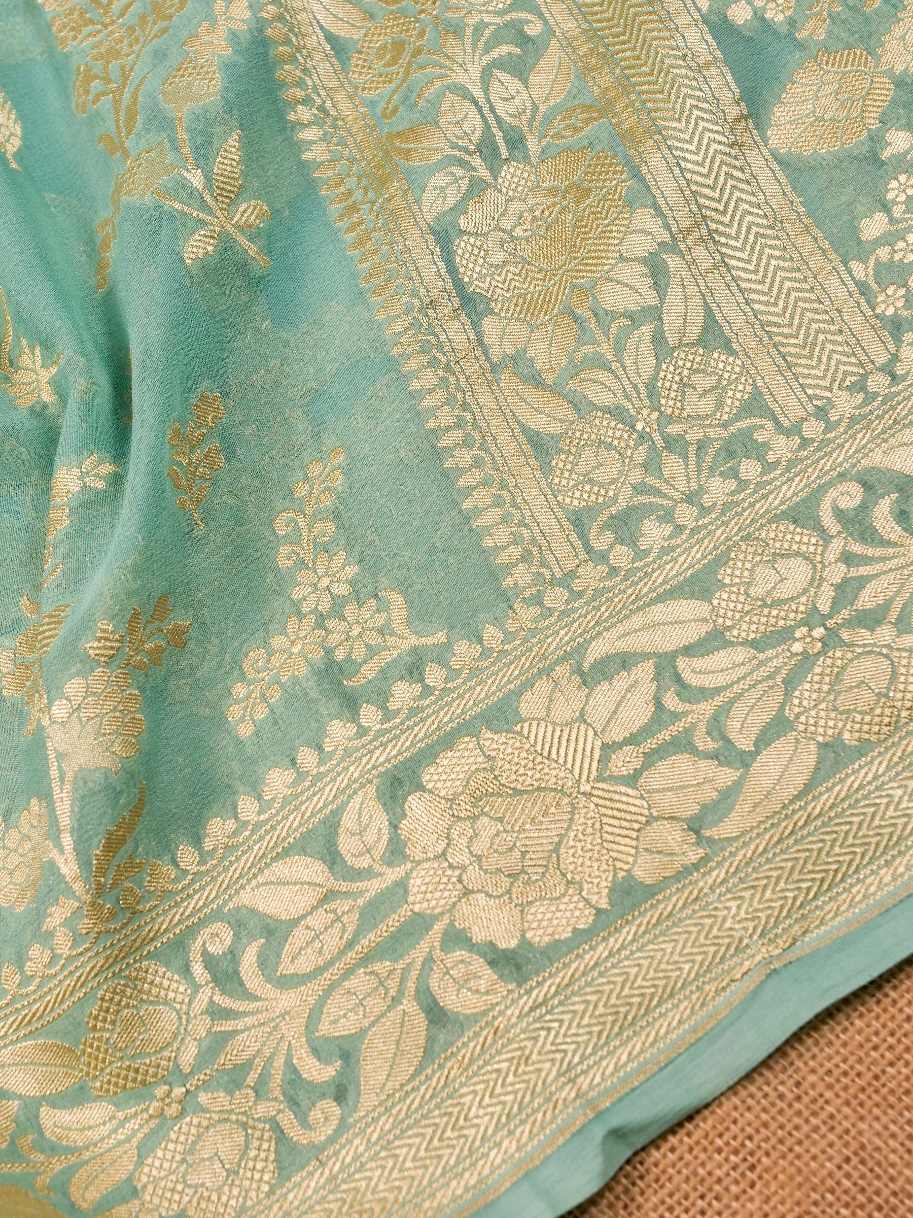 Handwoven Sea Green Banarasi Khaddi Silk Saree