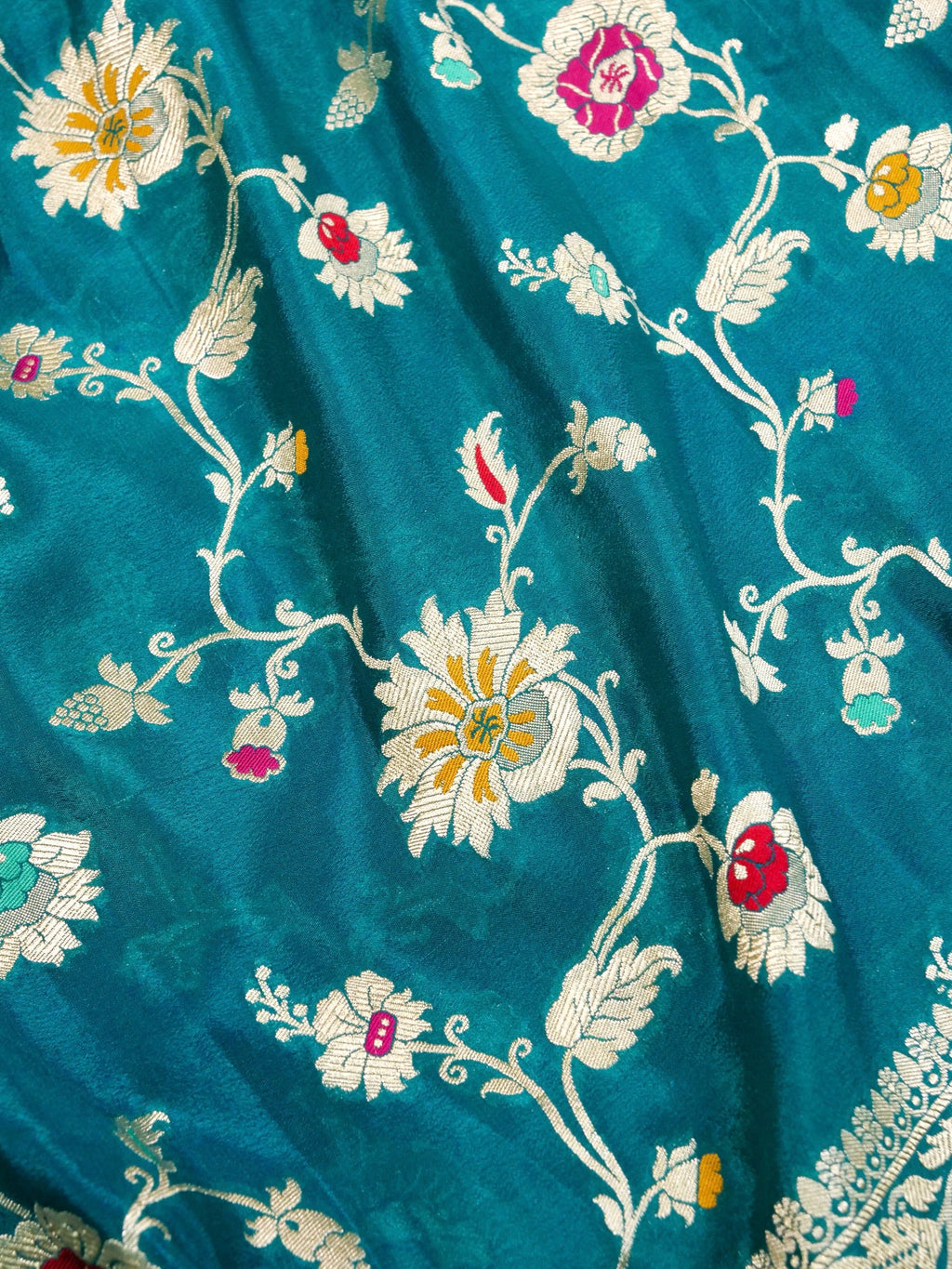 Handwoven Turquoise Blue Banarasi Khaddi Silk Saree