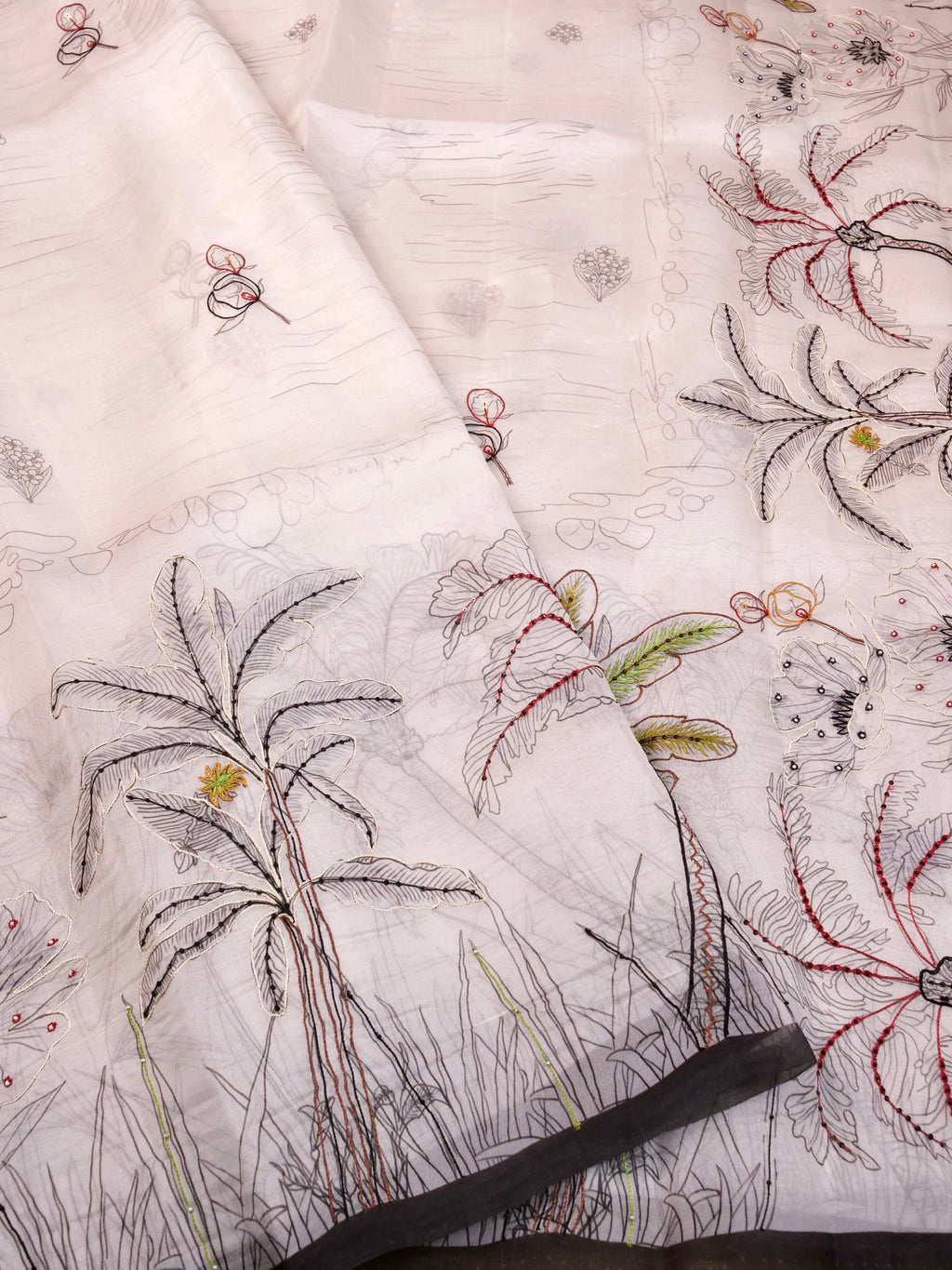 Handwoven White Banarasi Organza Silk Saree