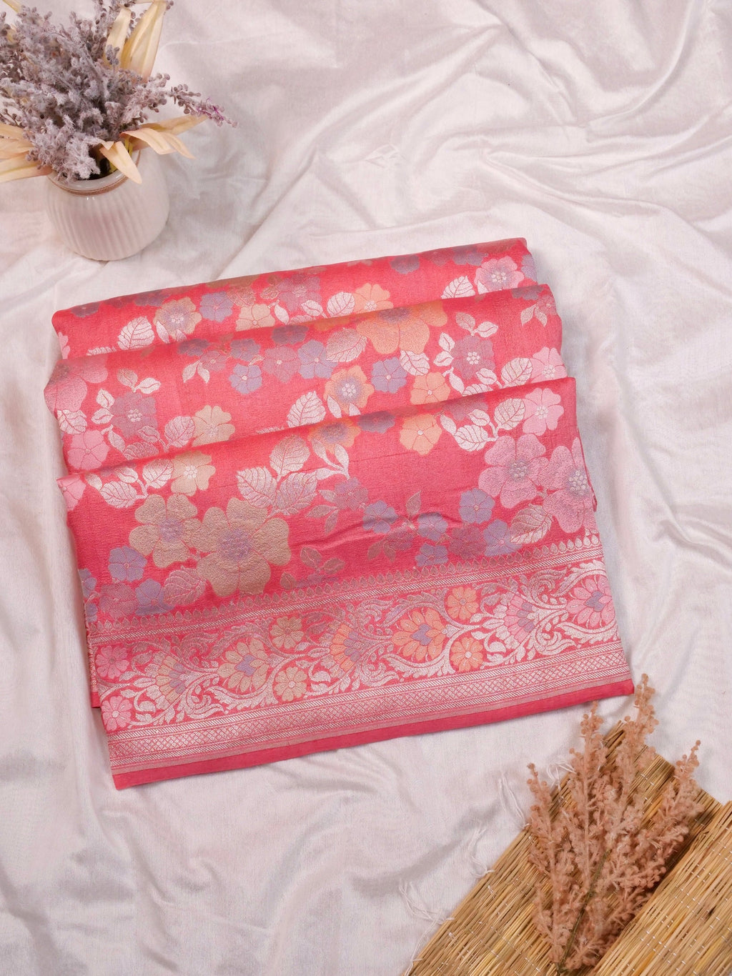 Handwoven Blush Pink Banarasi Tussar Silk Saree