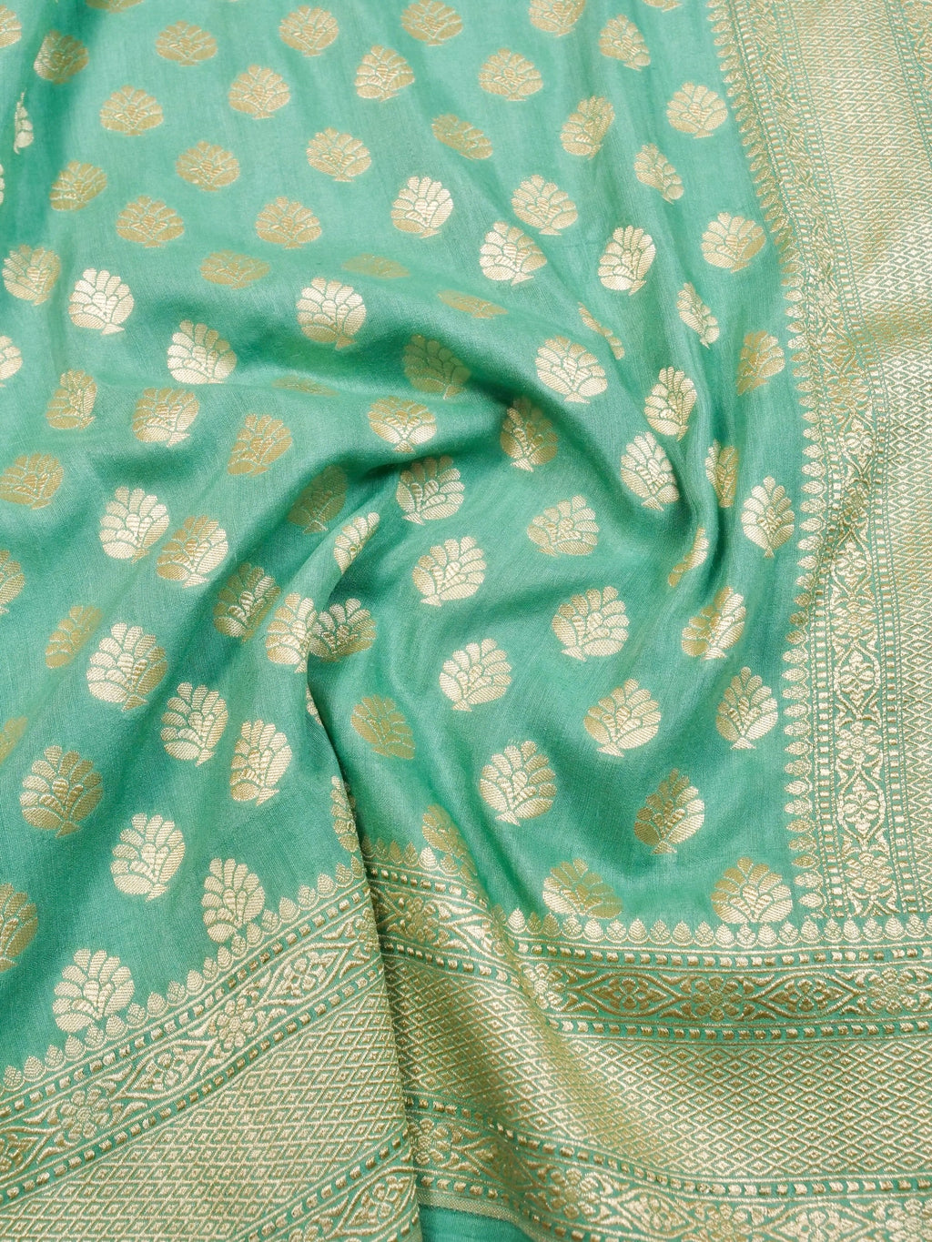 Handwoven Sea Green Banarasi Monga Silk Saree