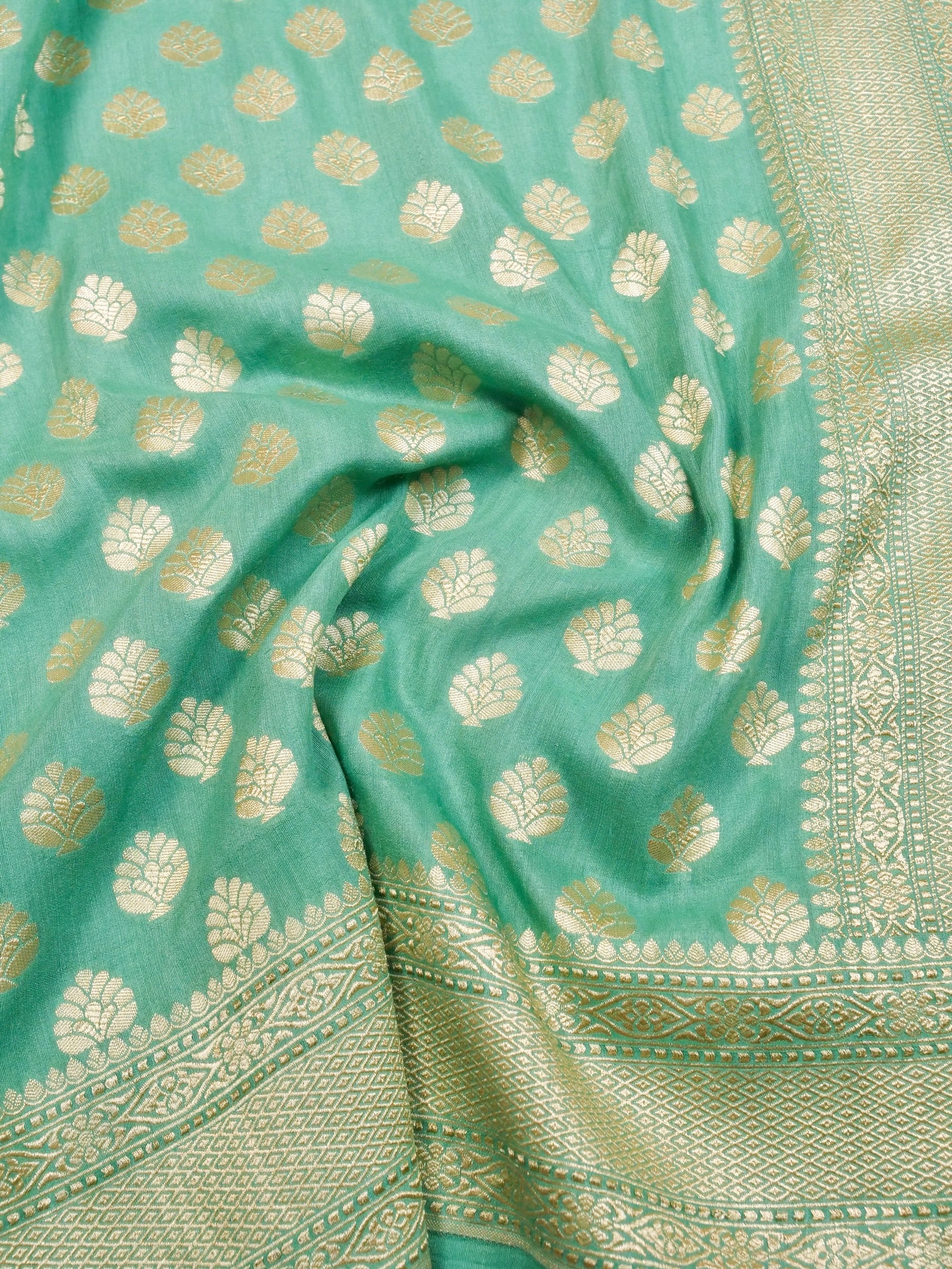 Handwoven Sea Green Banarasi Monga Silk Saree