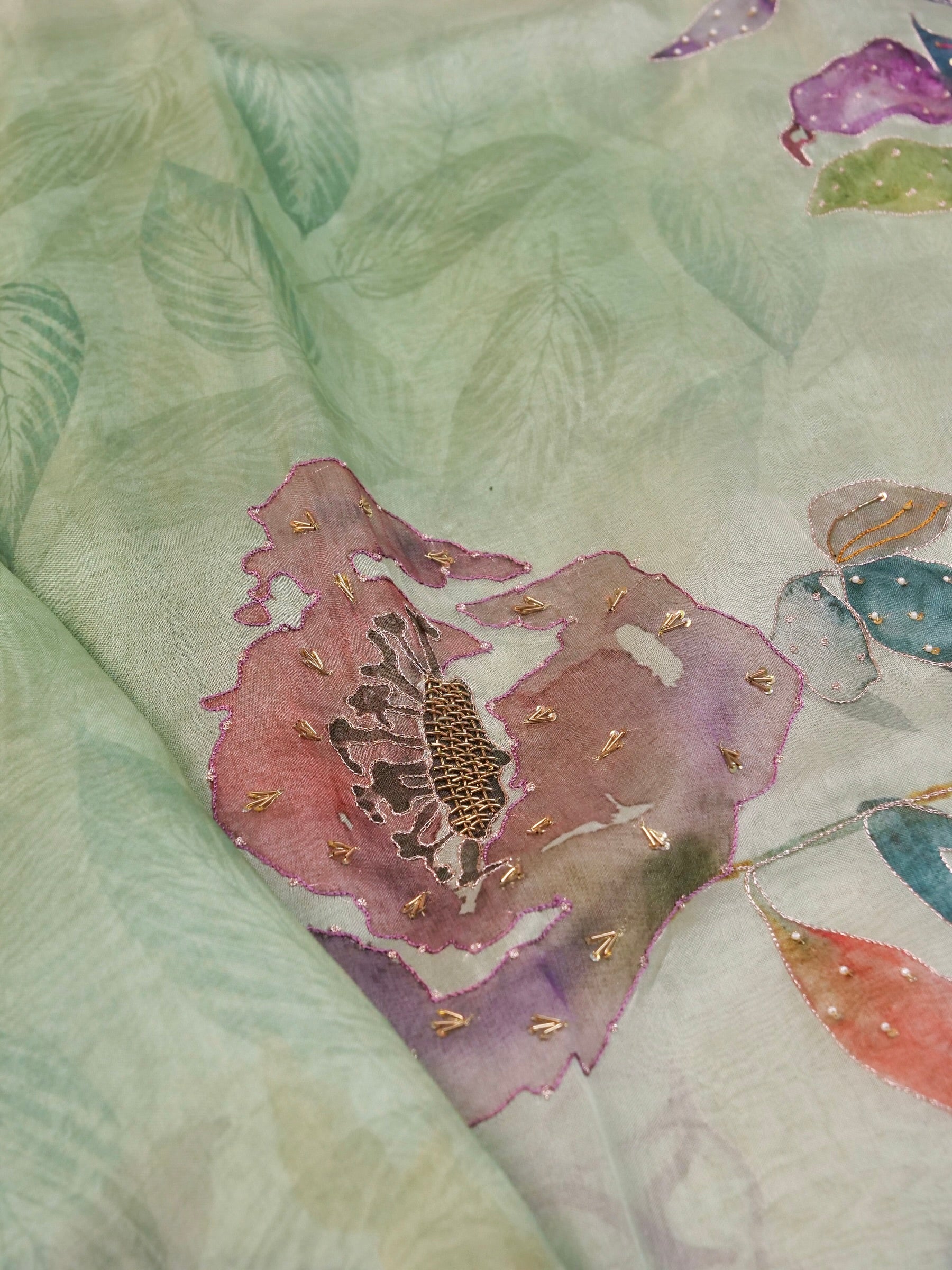 Handwoven Pastel Green Banarasi Organza Silk Saree