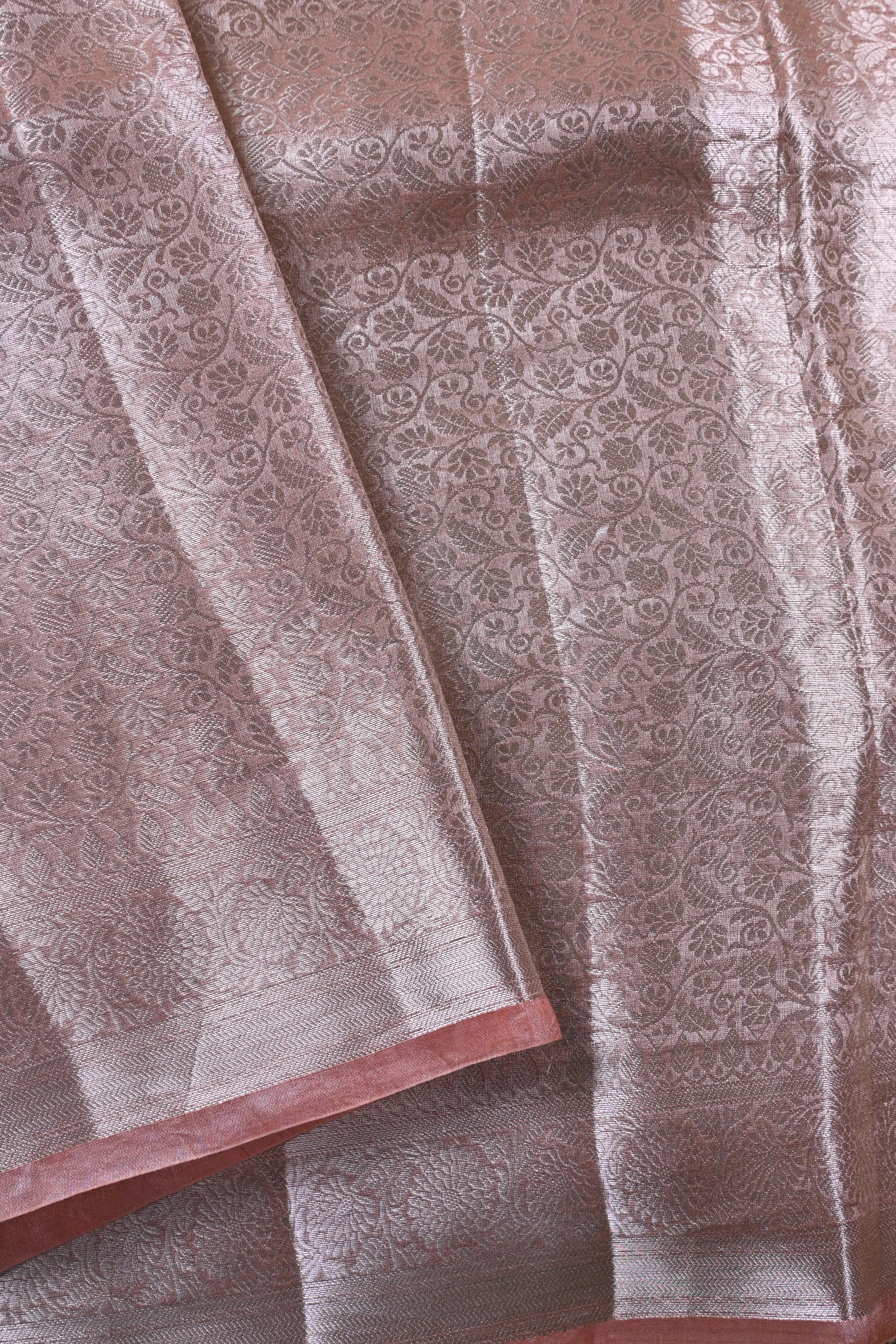 Baby Peach Pure Banarasi Molten Tissue Silk Saree