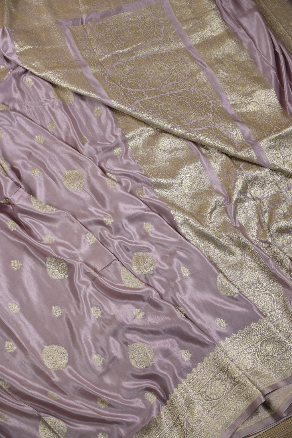 Dusty Lilac Pure Banarasi Satin Mashru Silk Saree
