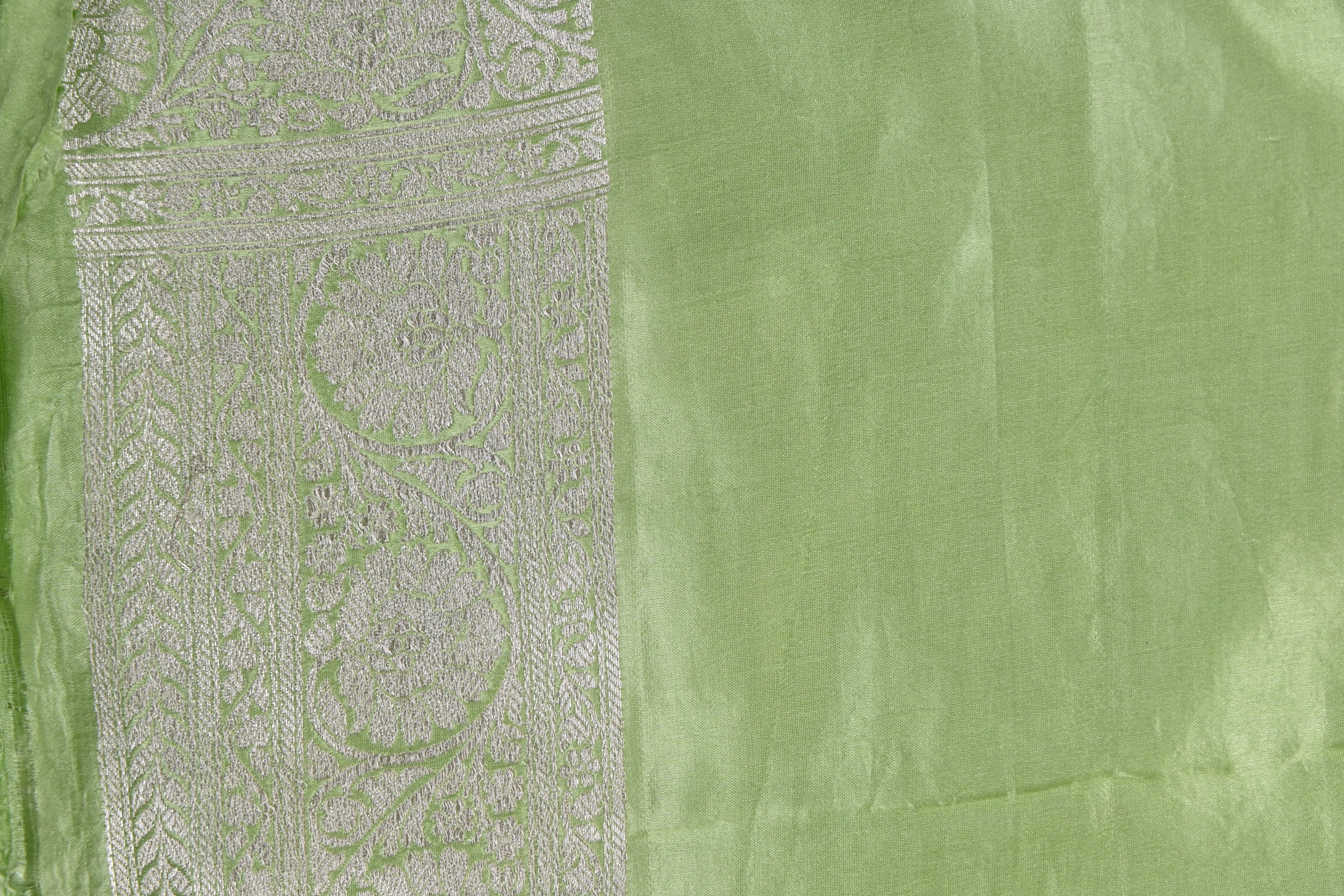 Pista Green Pure Banarasi Satin Mashru Silk Saree