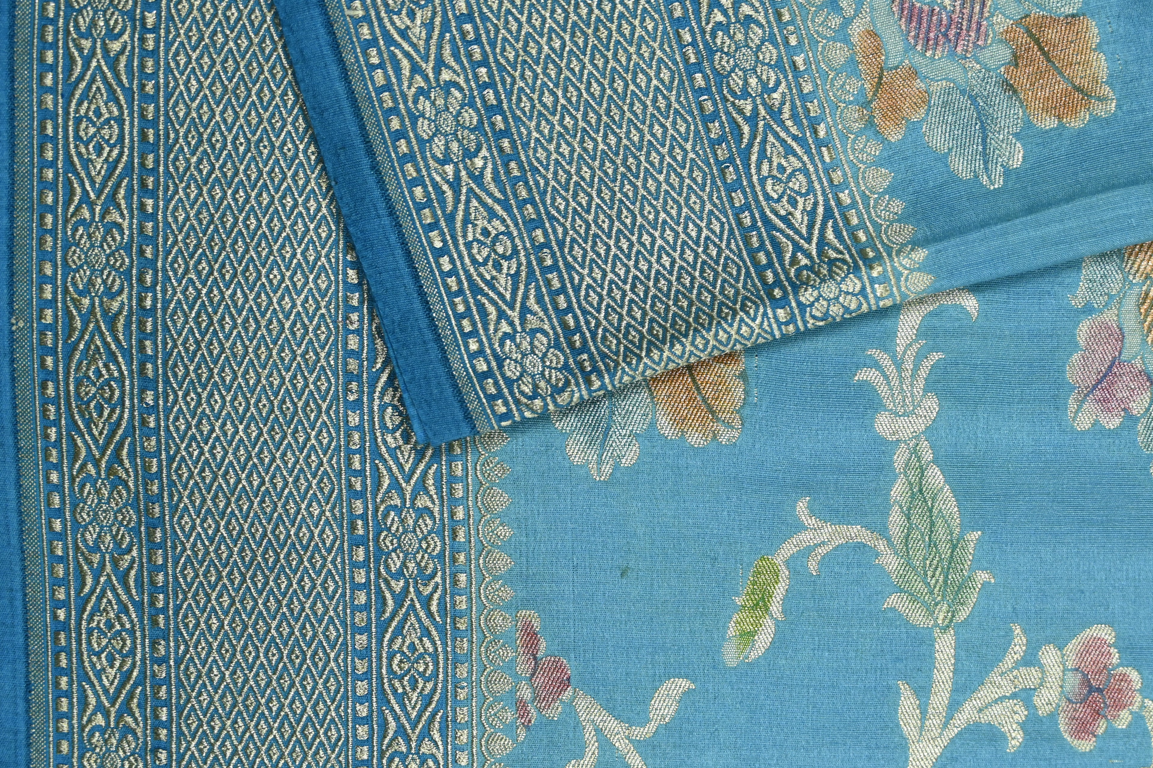 Blue Pure Moonga Silk Banarasi Saree