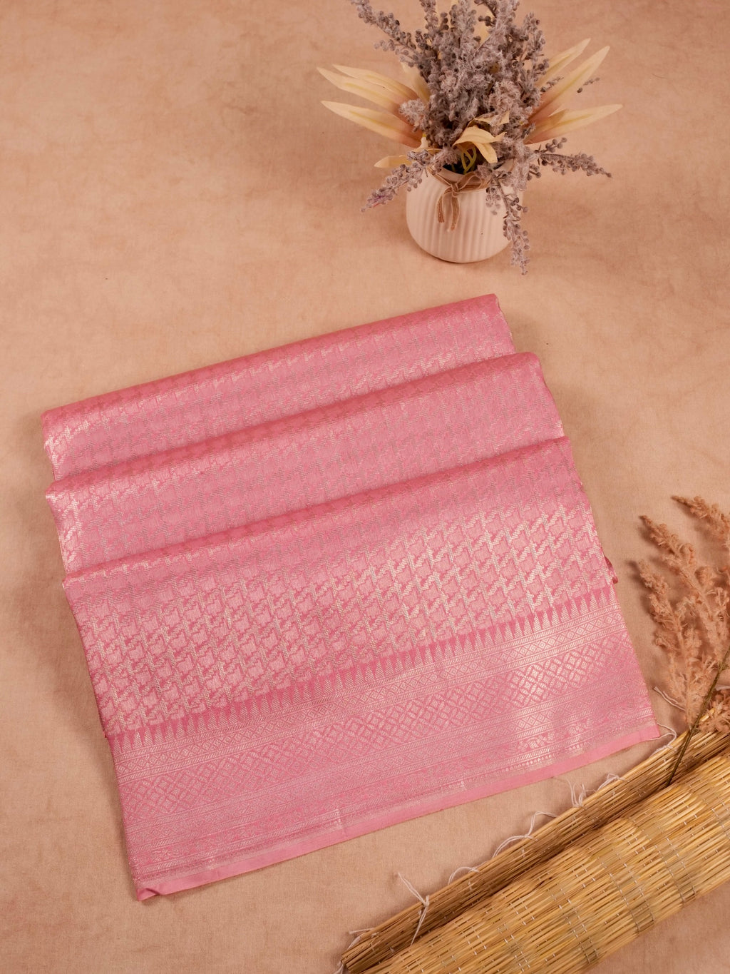 Handwoven Pastel Pink Banarasi Katan Soft Tissue Silk Saree