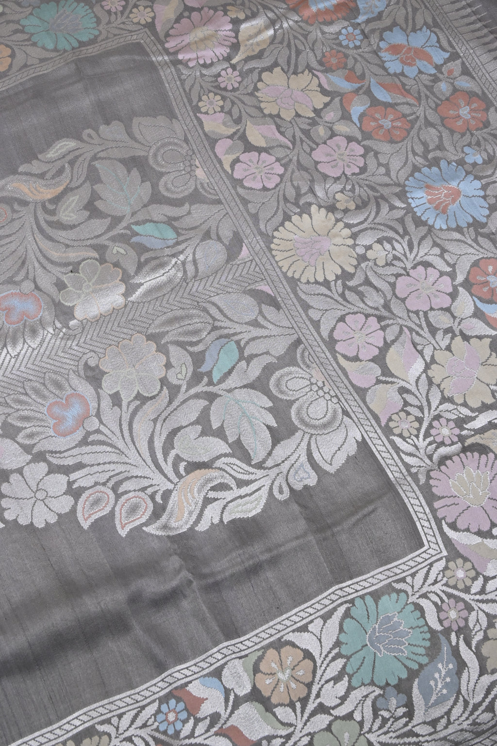 Grey Pure Banarasi Tussar Georgette Silk Saree