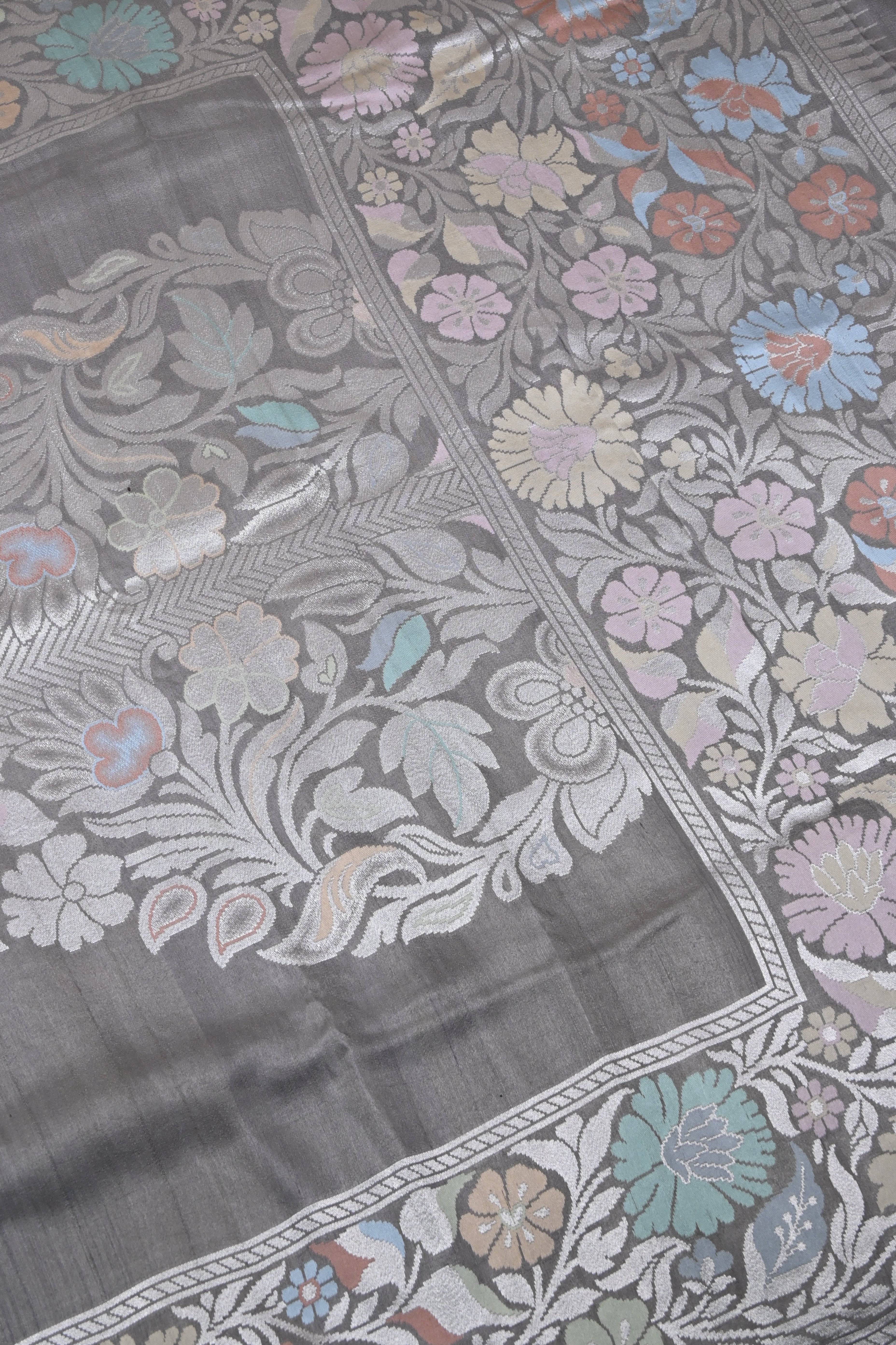 Grey Pure Banarasi Tussar Georgette Silk Saree
