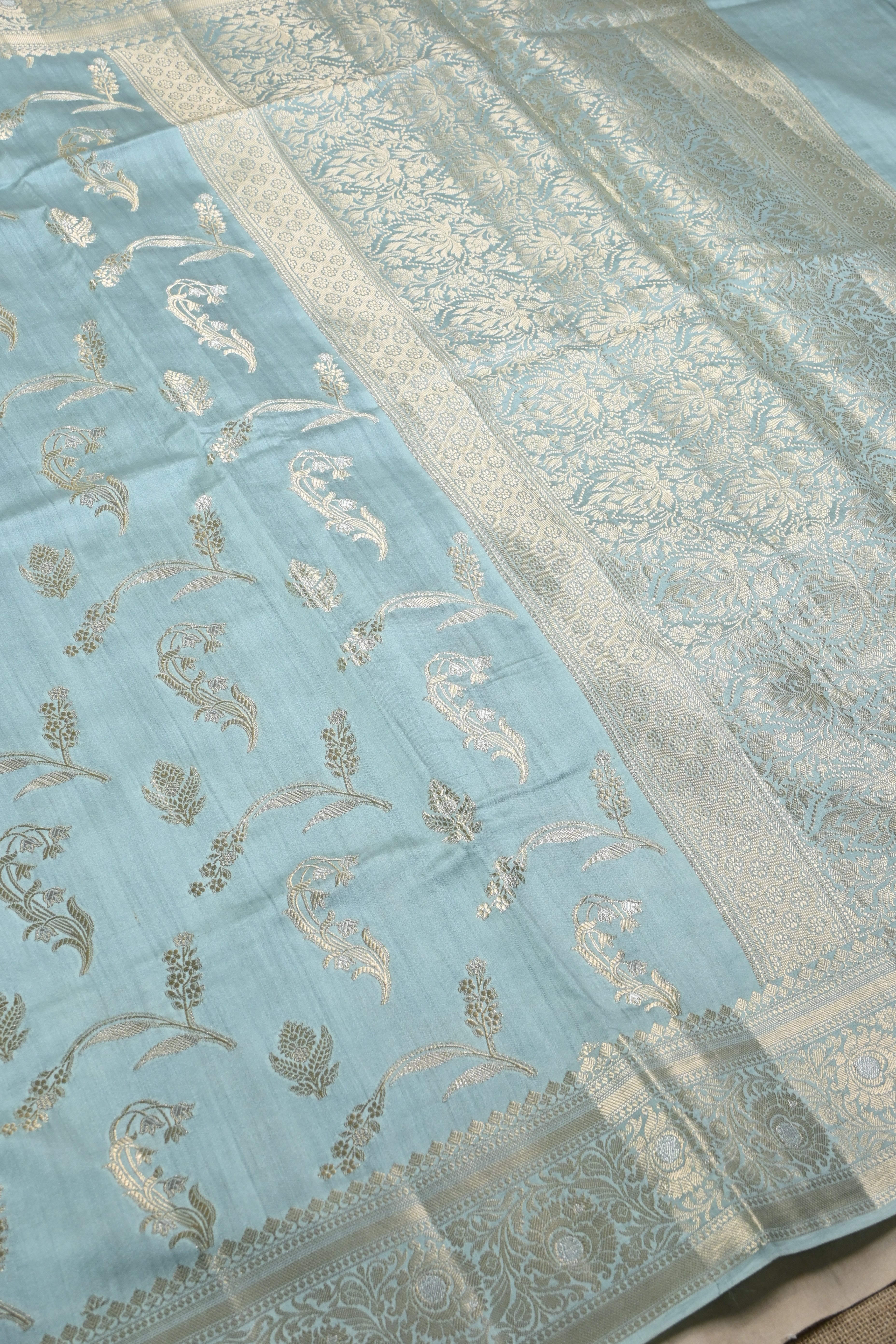 Lite Blue Pure Banarasi Moonga Silk Saree