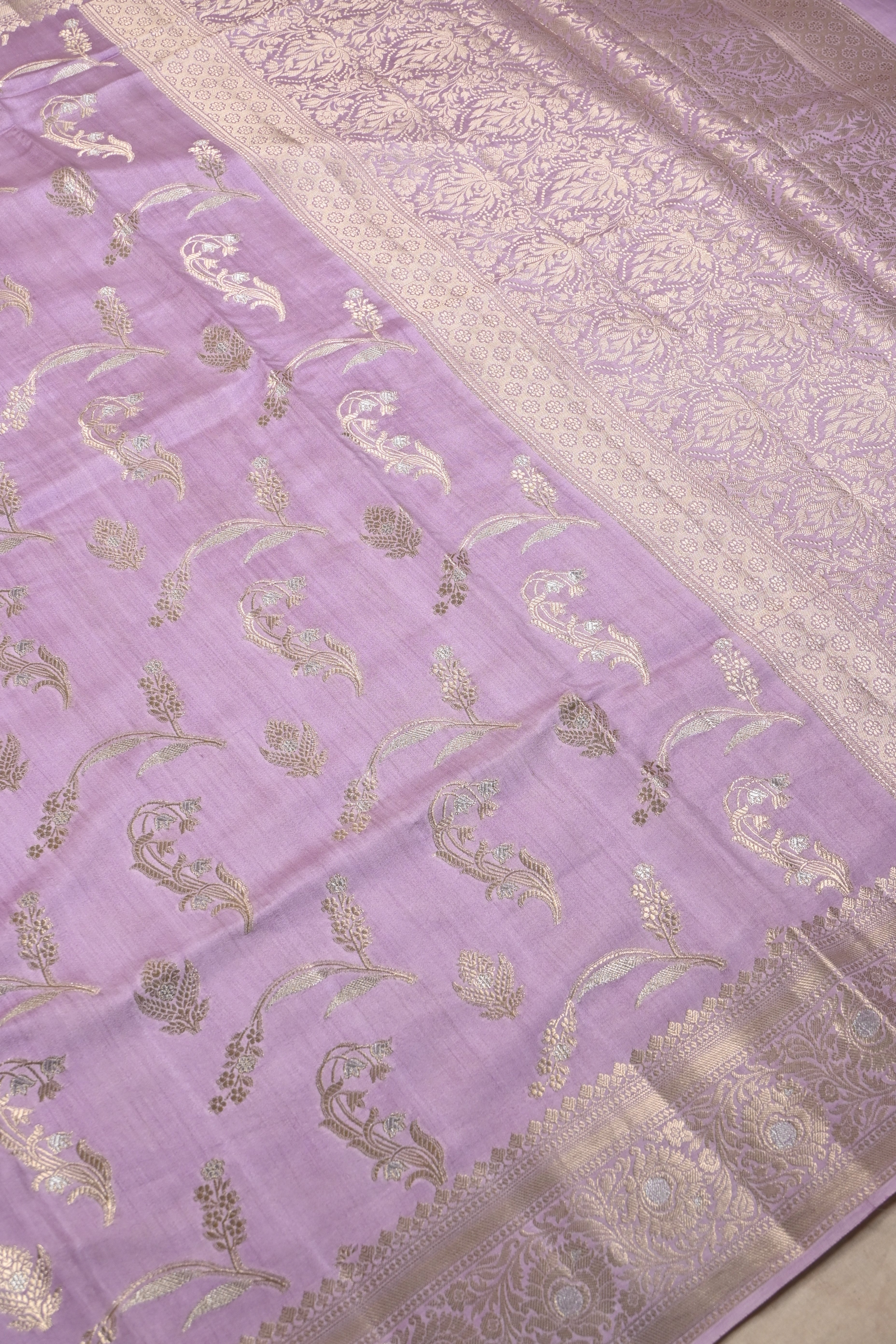 Lilac Pure Banarasi Moonga Silk Saree