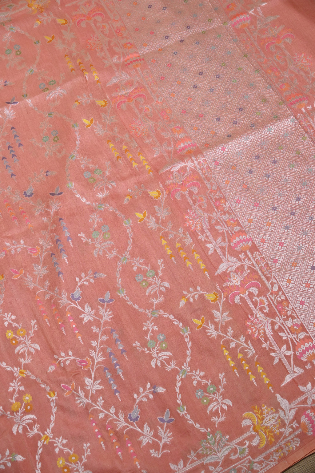 Peachy Orange Pure Banarasi Tussar Georgette Saree