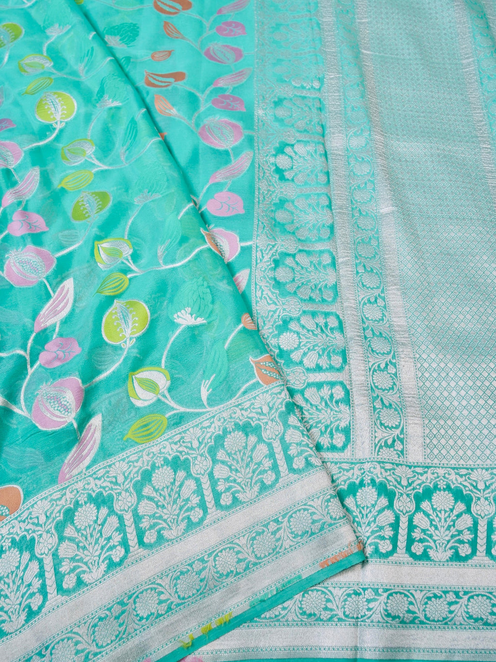 Handwoven Aqua Blue Banarasi Khaddi Silk Saree