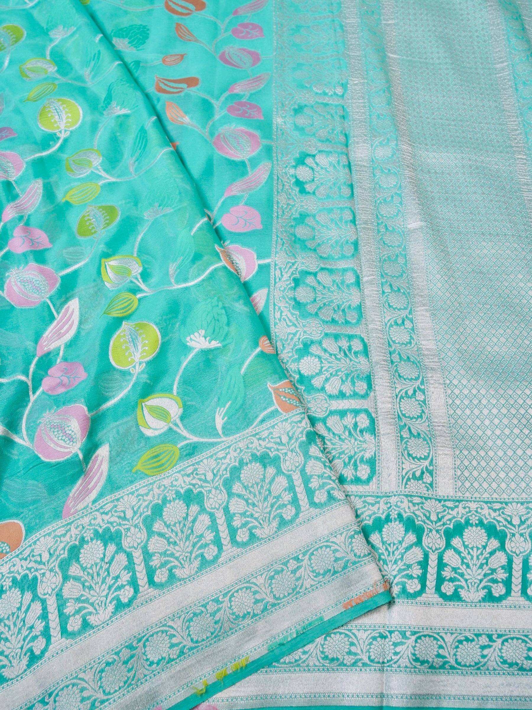 Handwoven Aqua Blue Banarasi Khaddi Silk Saree