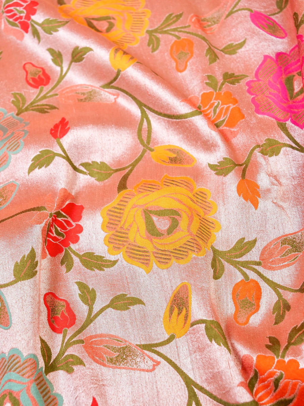 Handwoven Carrot Pink Banarasi Tussar Silk Saree