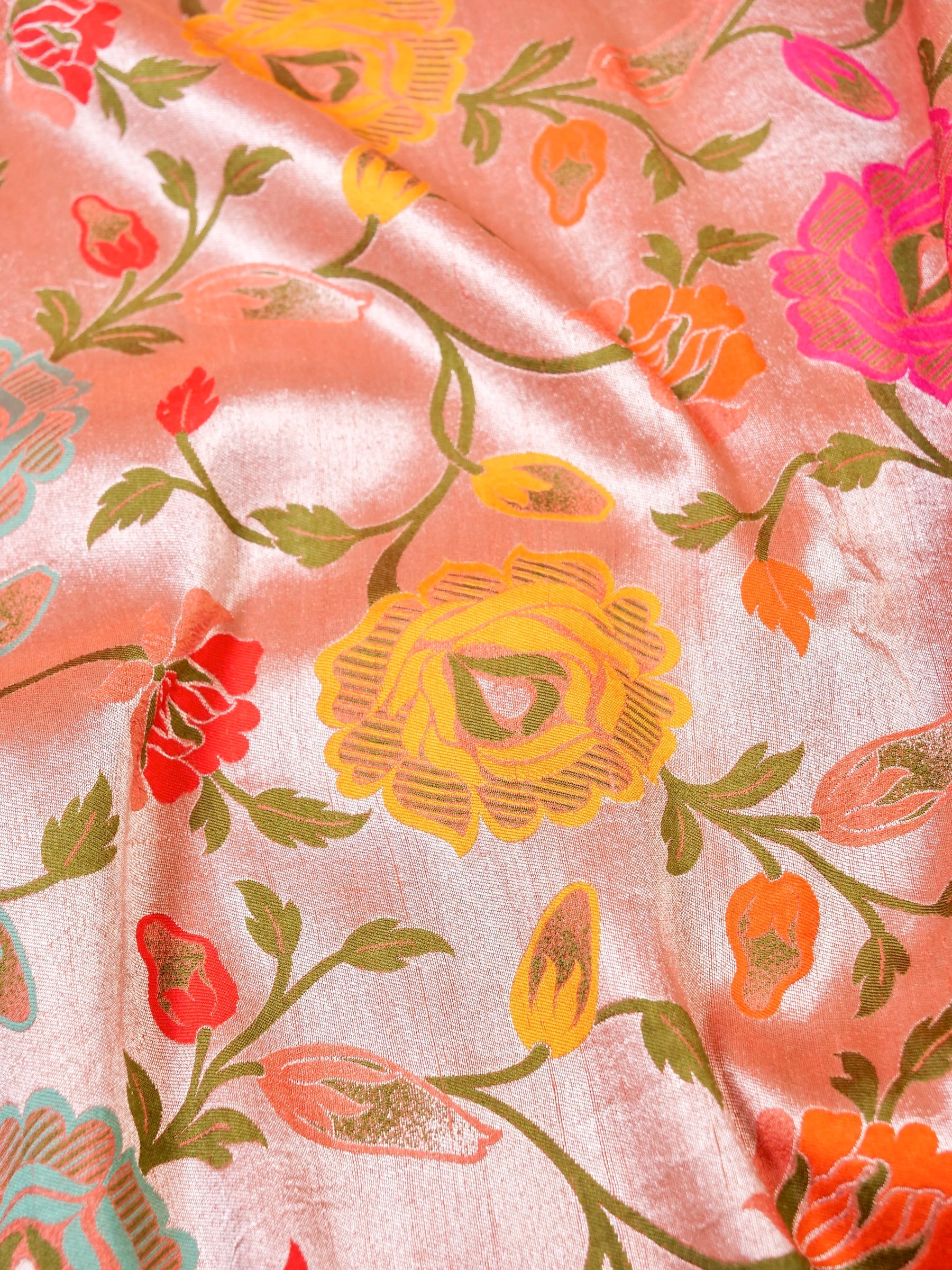 Handwoven Carrot Pink Banarasi Tussar Silk Saree