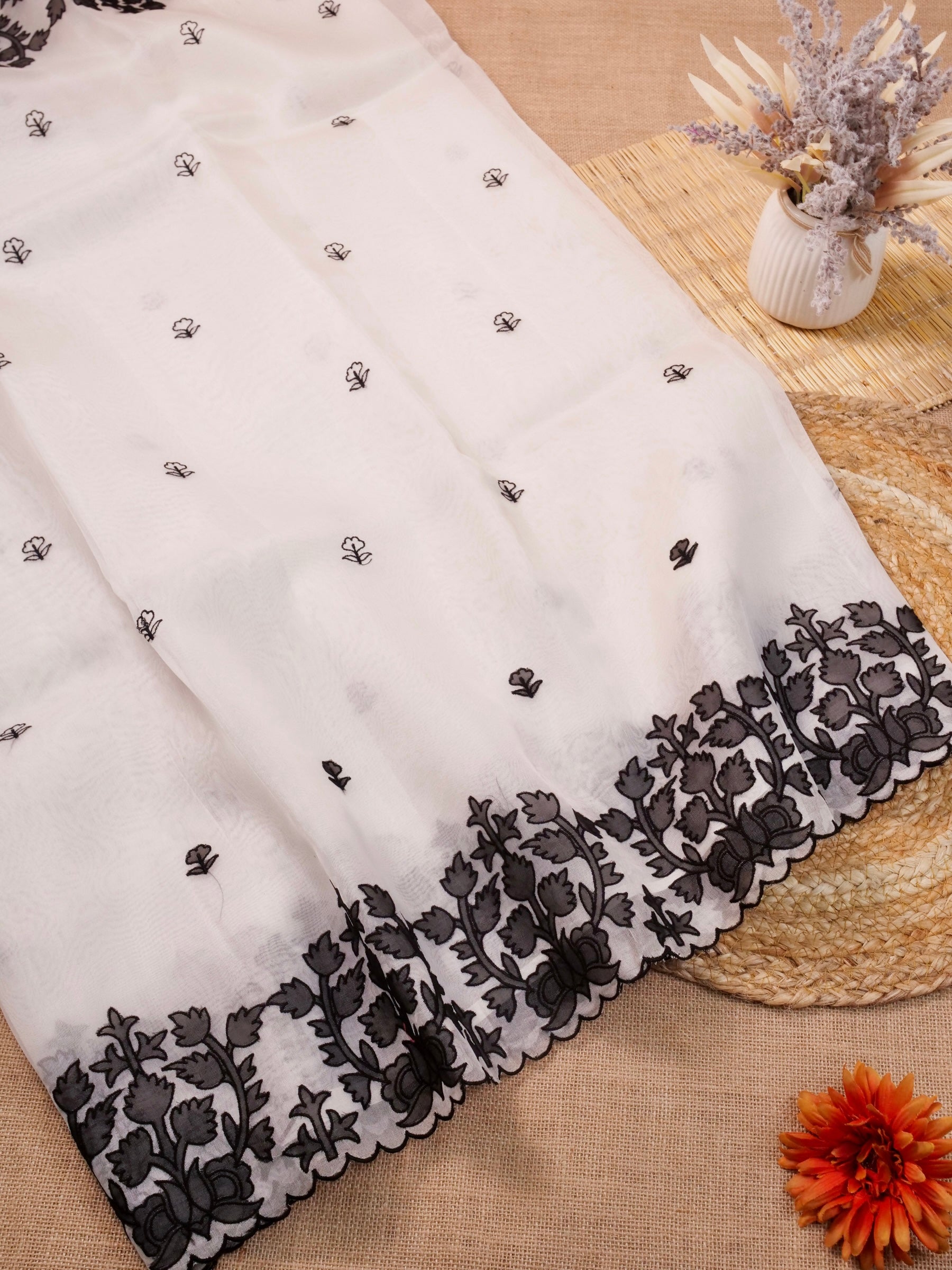 Handwoven White Banarasi Organza Silk Saree