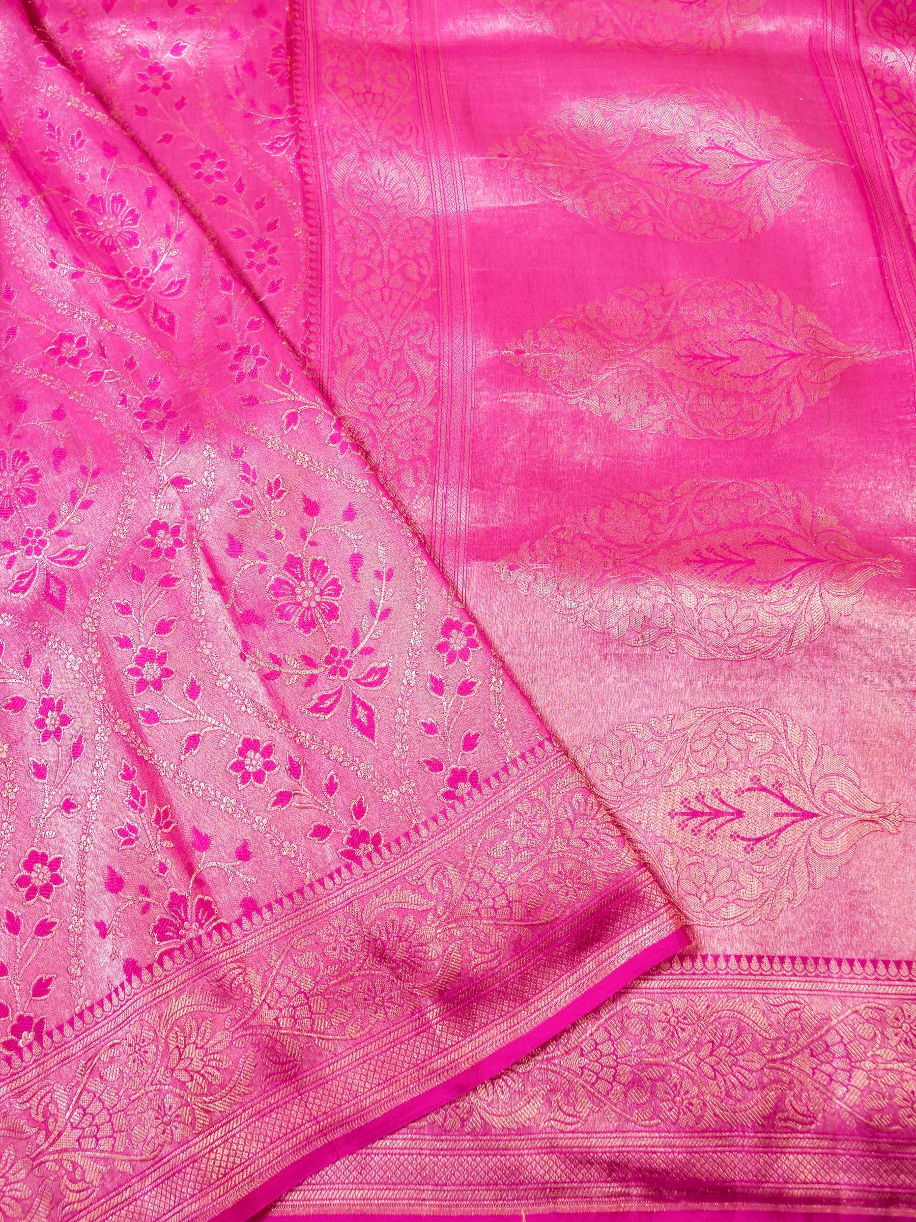 Handwoven Pink Banarasi Katan Soft Tissue Silk Saree