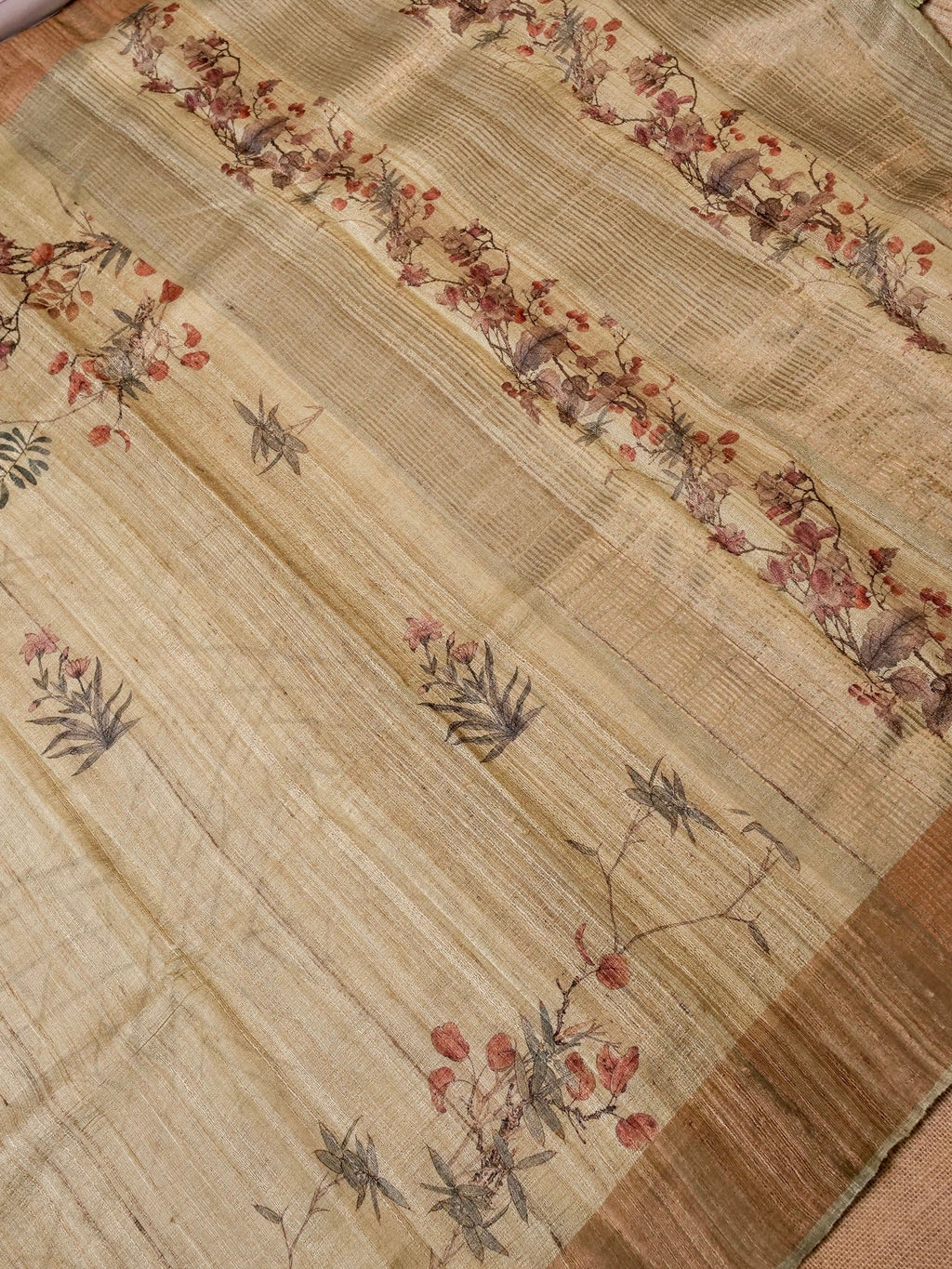 Handwoven Light Brown Banarasi Tussar Silk Saree