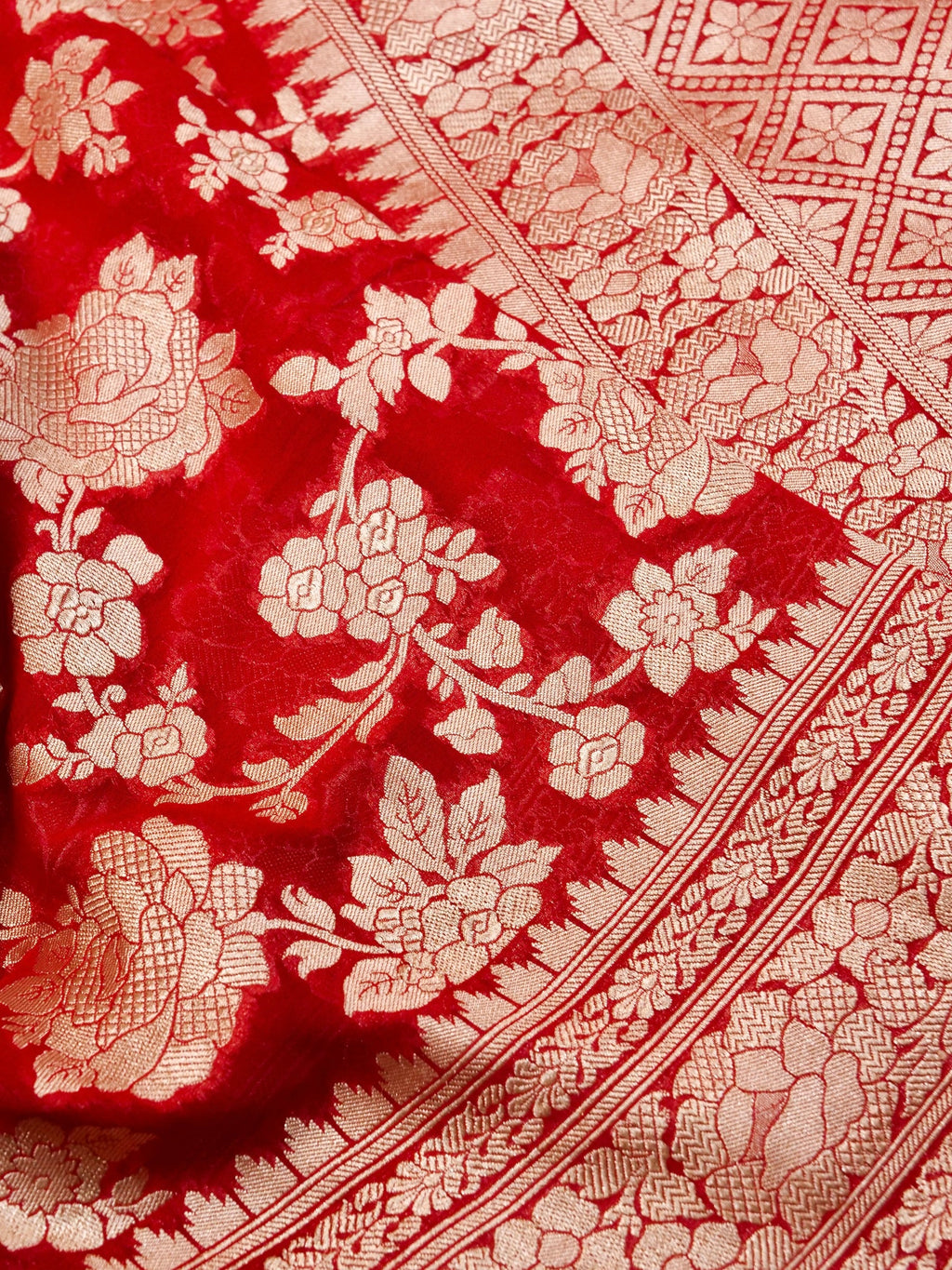 Handwoven Red Banarasi Khaddi Silk Saree