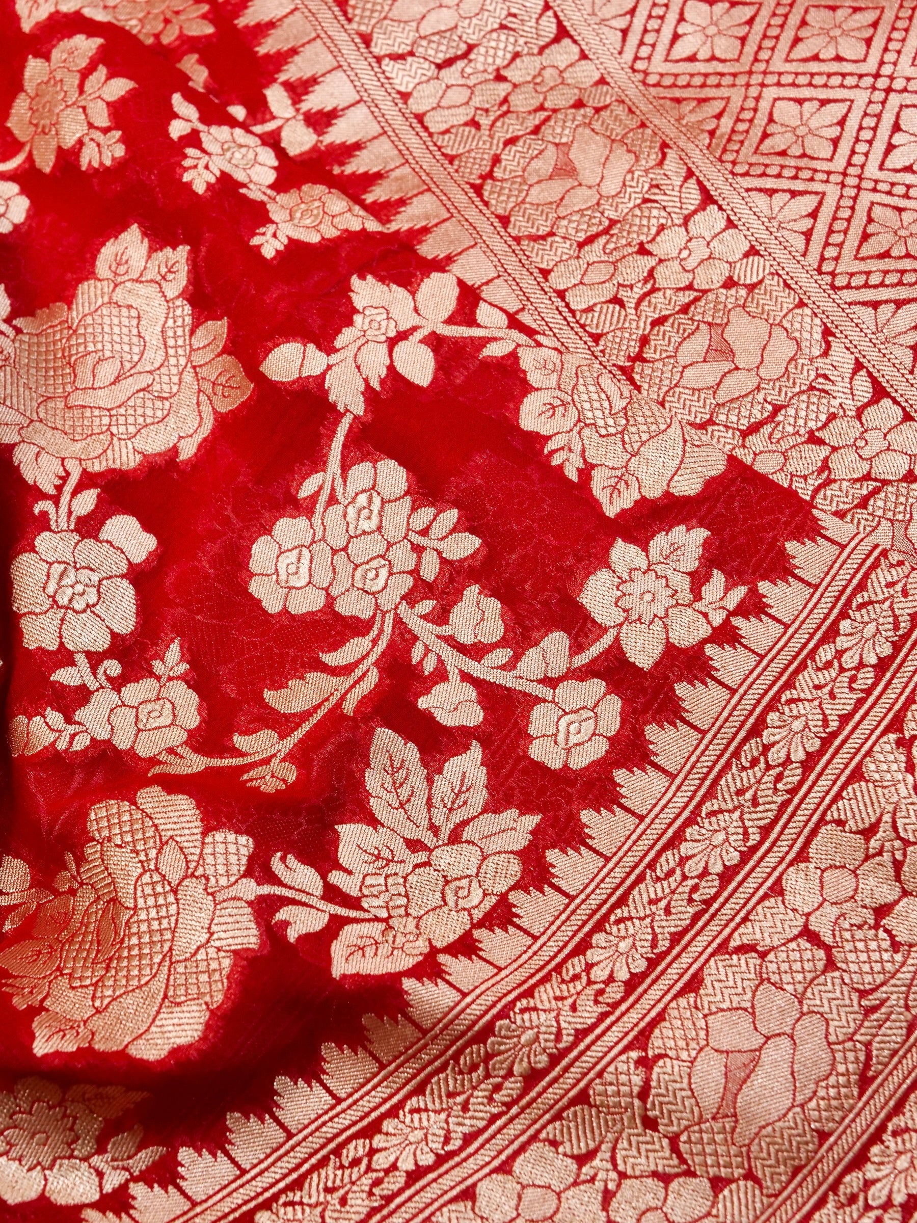 Handwoven Red Banarasi Khaddi Silk Saree