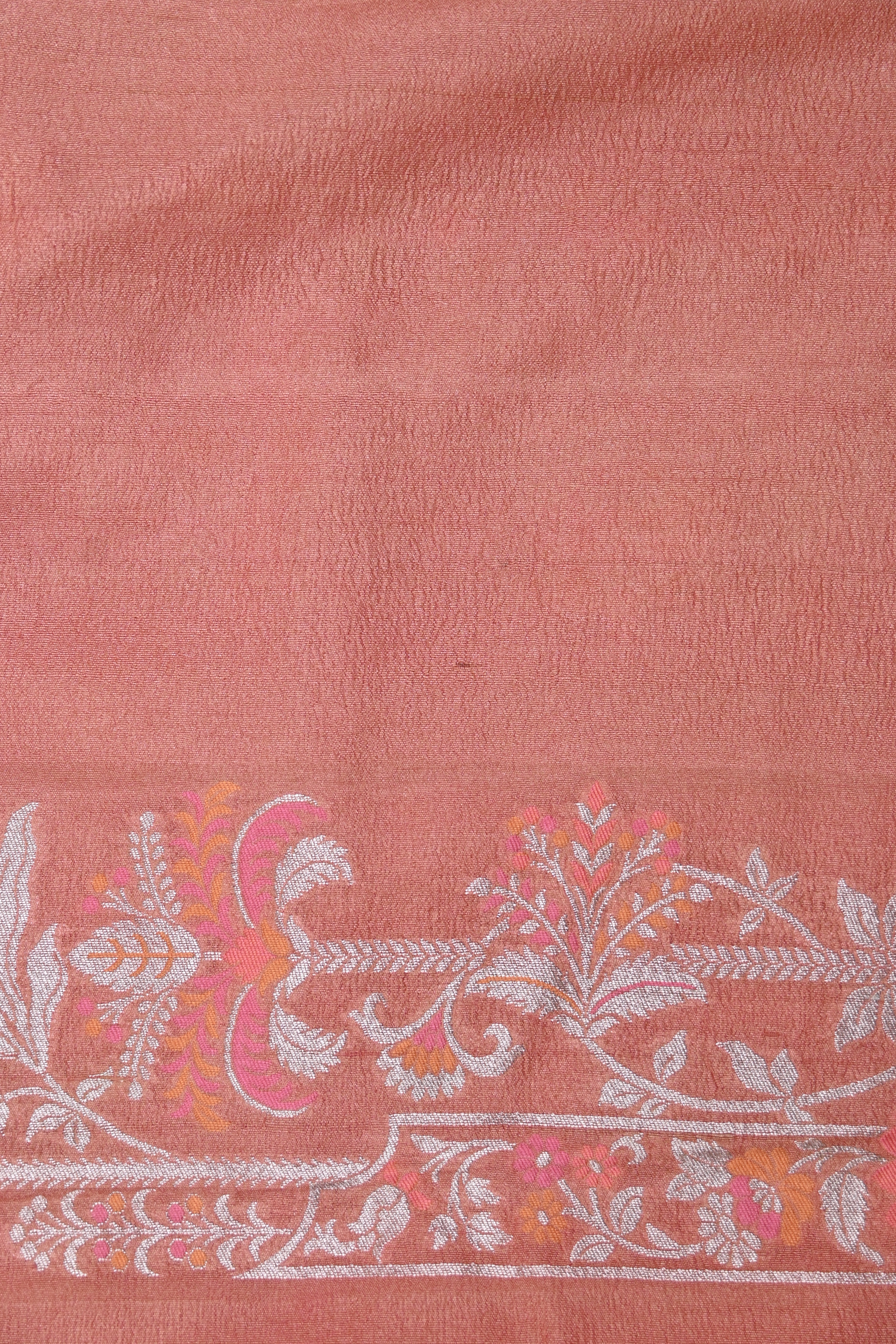 Peachy Orange Pure Banarasi Tussar Georgette Saree