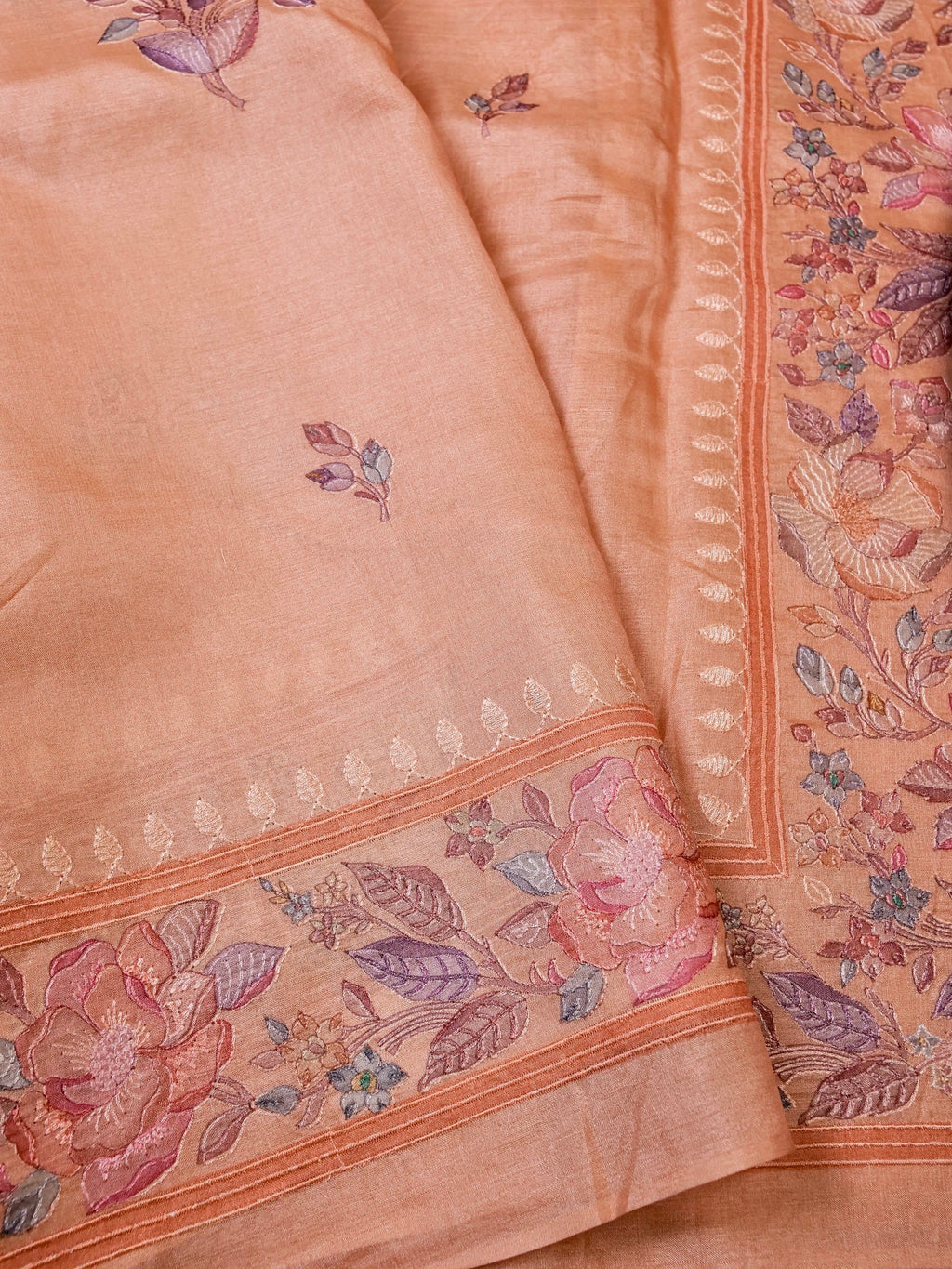 Handwoven Peach Banarasi Tussar Silk Saree
