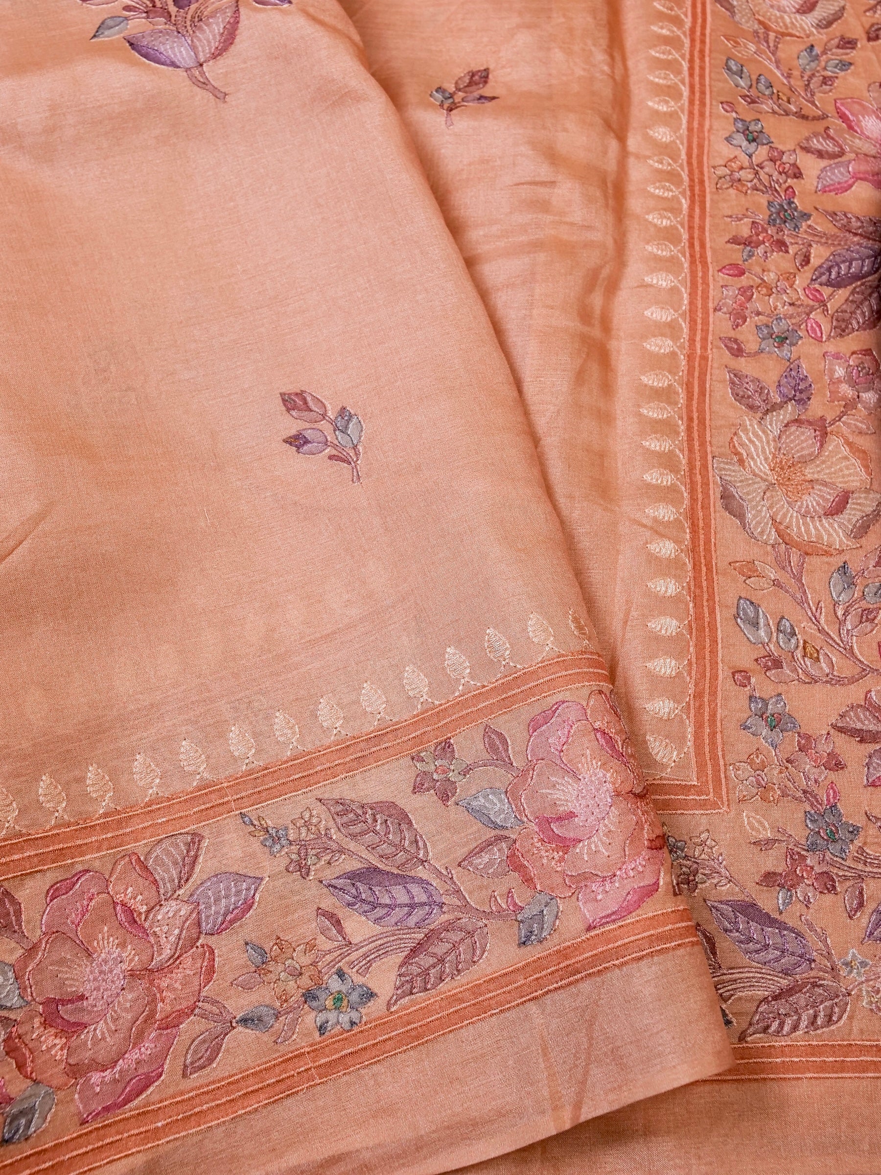 Handwoven Peach Banarasi Tussar Silk Saree