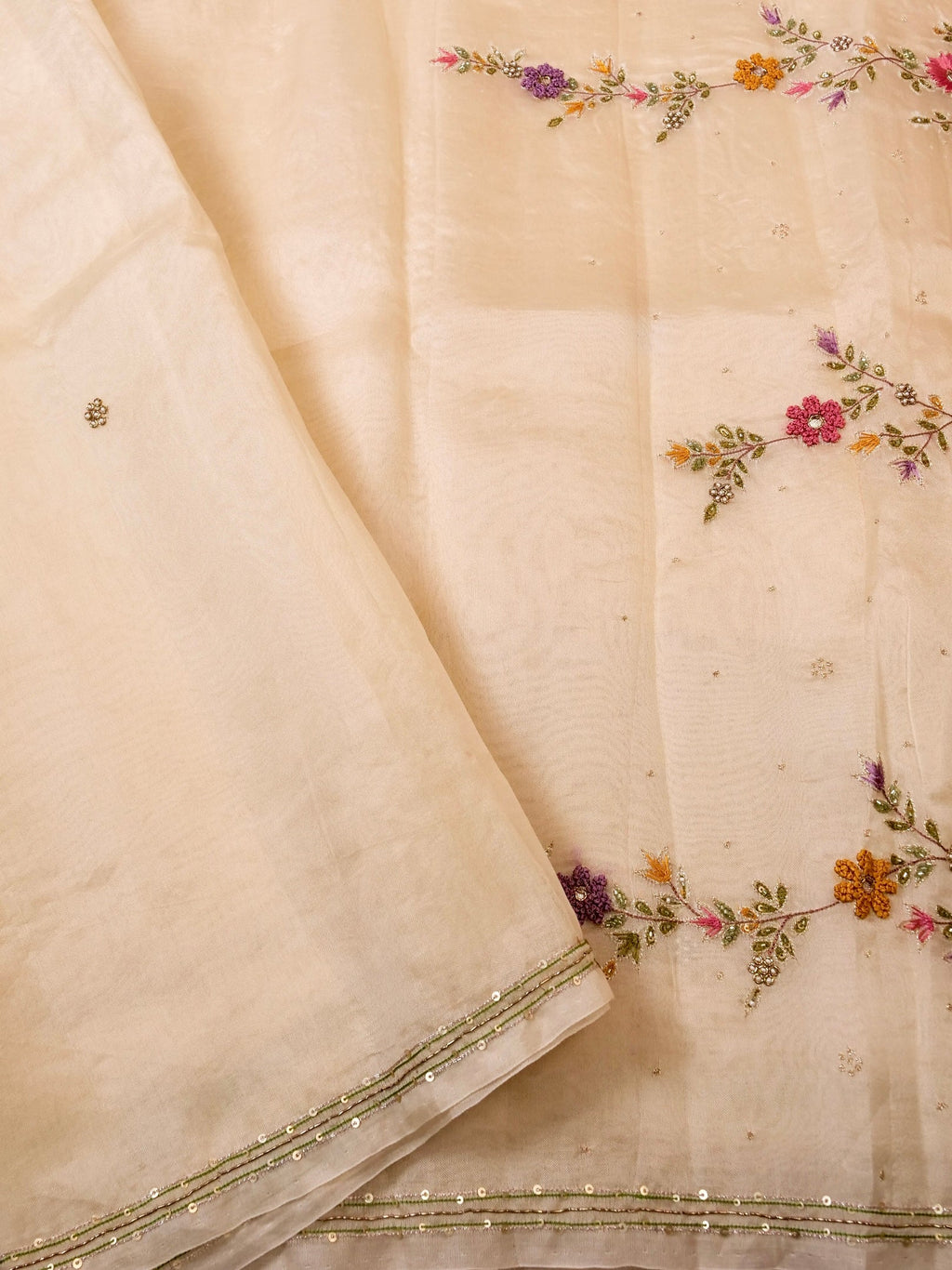 Handwoven Ivory Banarasi Organza Silk Saree