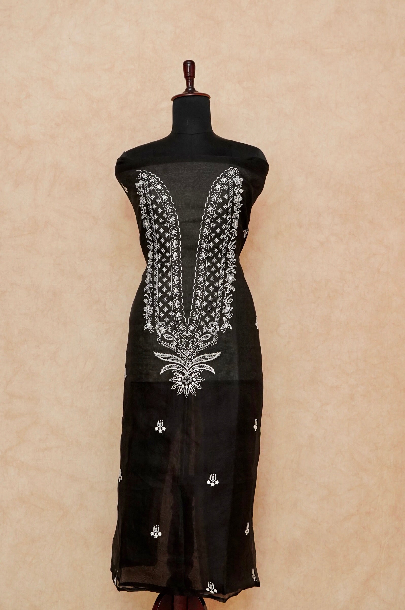 Handwoven Black Banarasi Organza Silk Suit