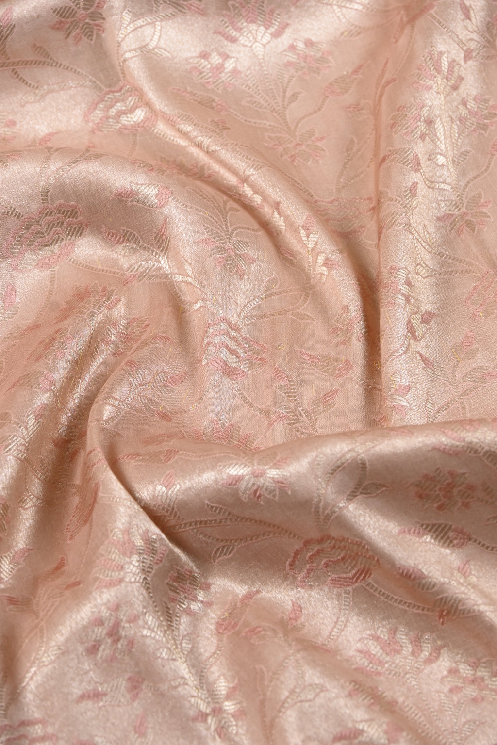 Dusty Peach Pure Banarasi Katan Tissue Silk Saree