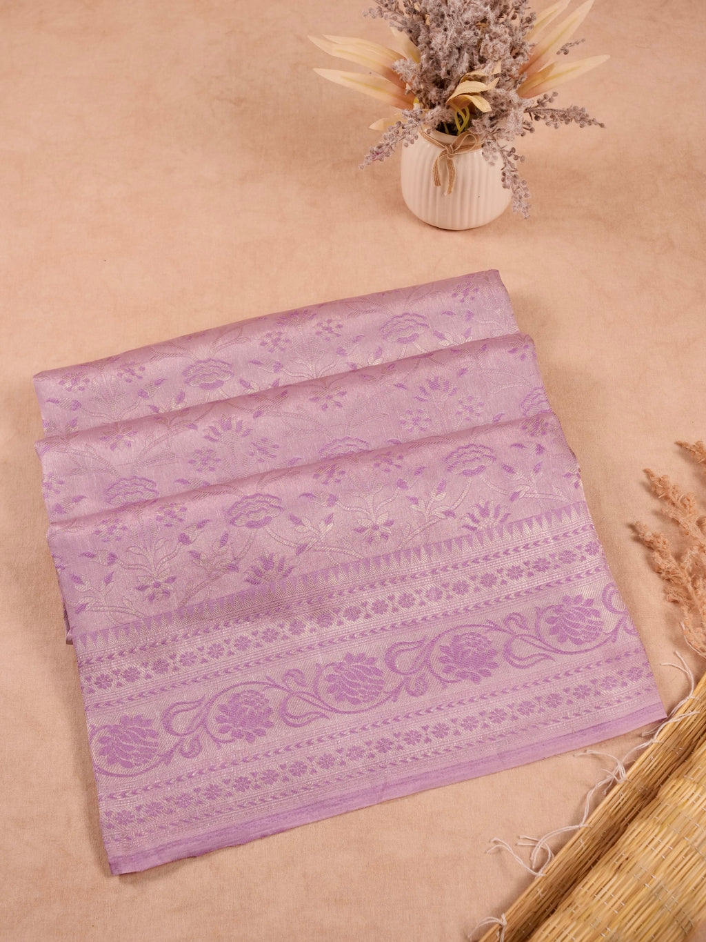 Handwoven Lavender Banarasi Katan Soft Tissue Silk Saree