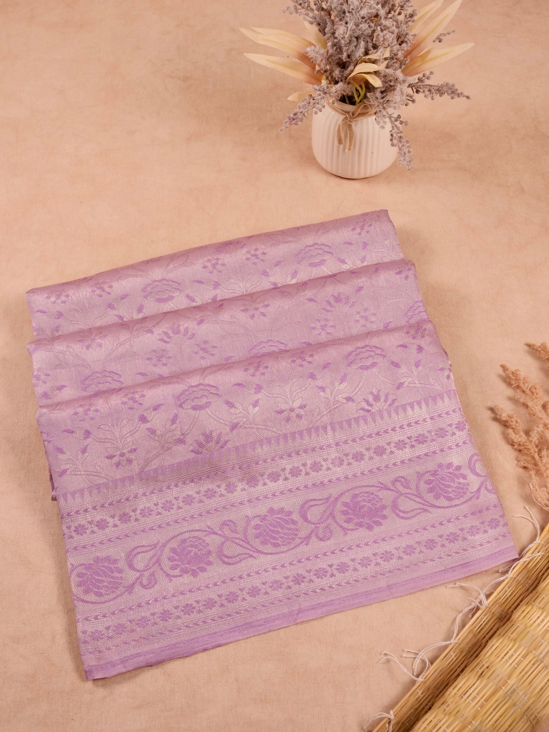 Handwoven Lavender Banarasi Katan Soft Tissue Silk Saree