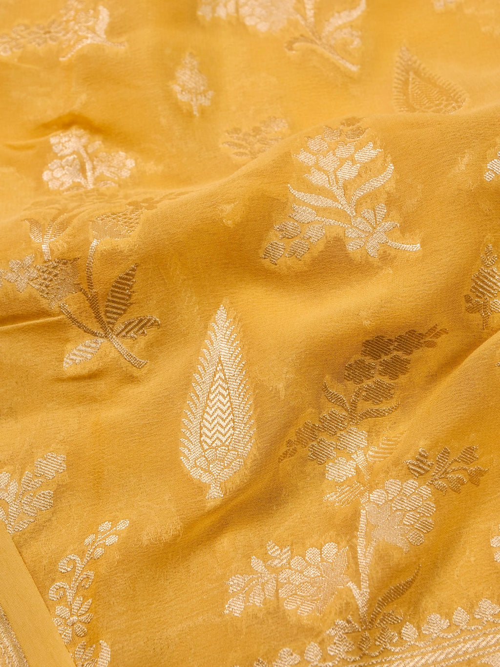 Handwoven Yellow Banarasi Khaddi Silk Saree