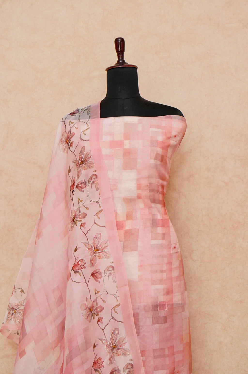 Handwoven Baby Pink Banarasi Organza Silk Suit