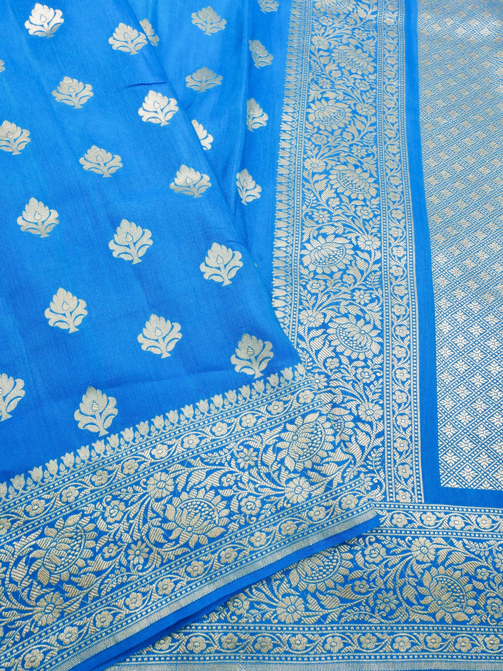 Handwoven Blue Banarasi Monga Silk Saree