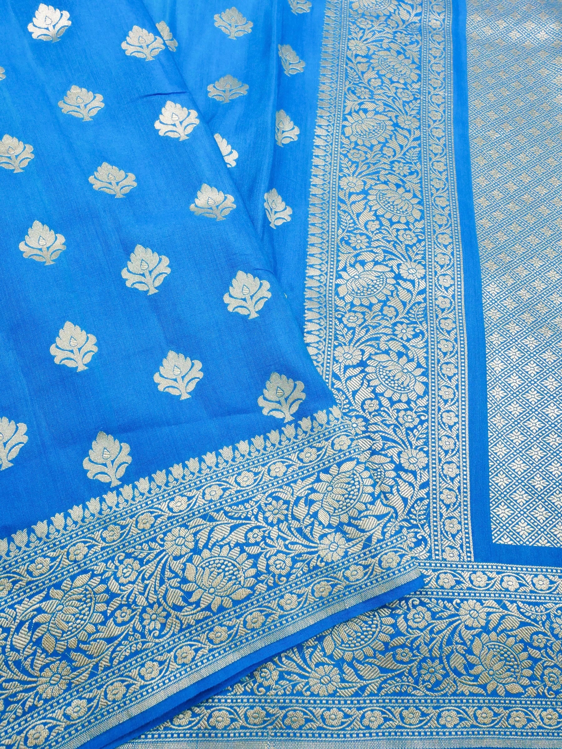 Handwoven Blue Banarasi Monga Silk Saree