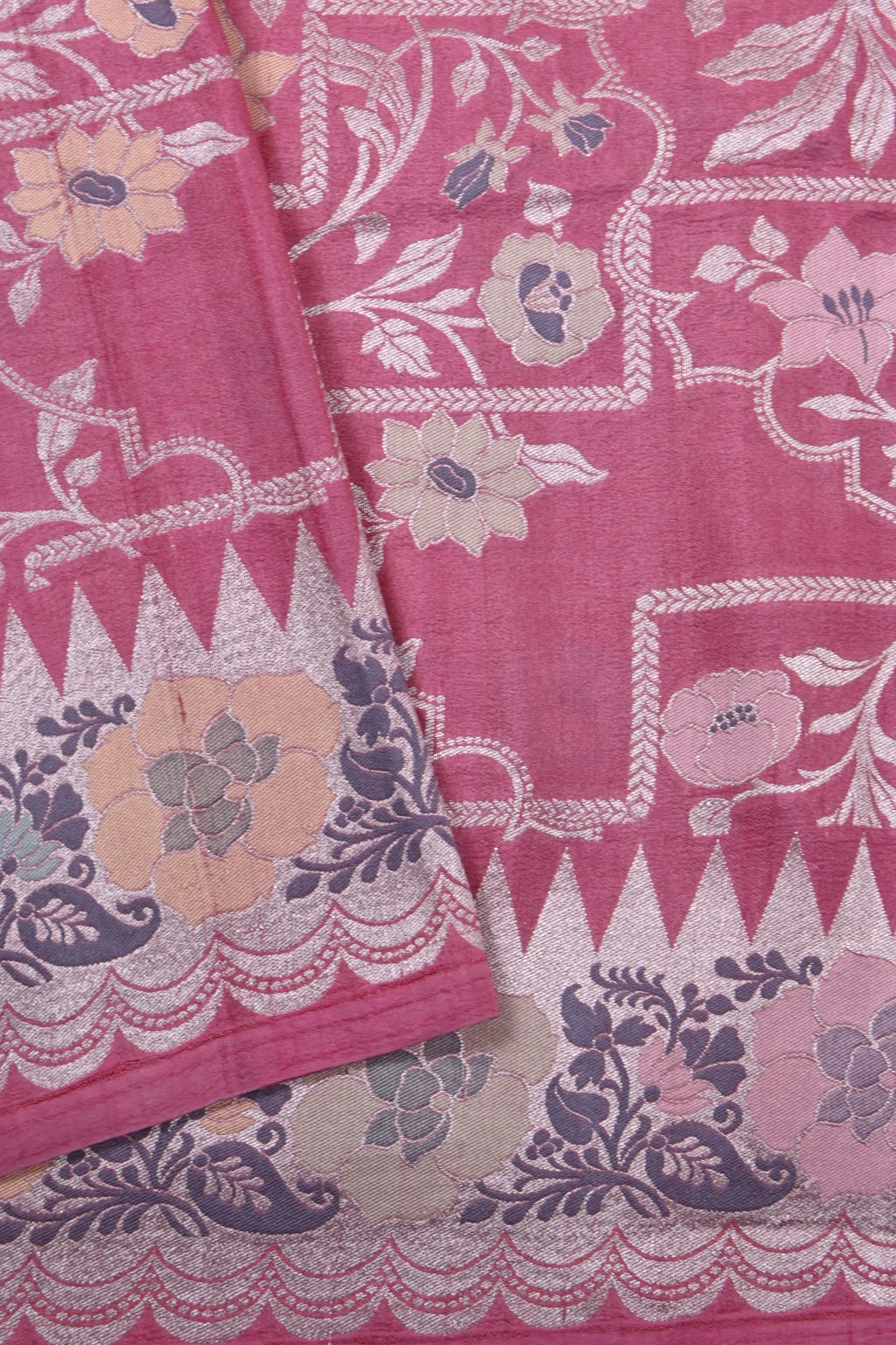 Hot Pink Pure Banarasi Tussar Georgette Silk Saree