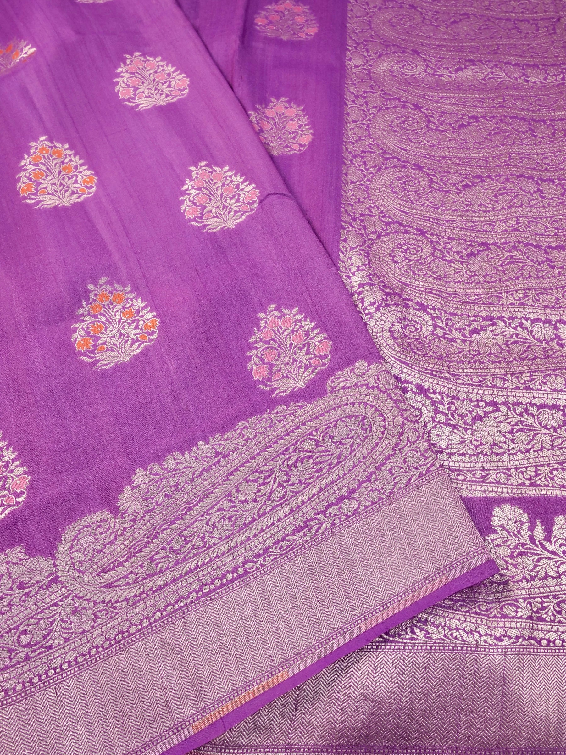 Handwoven Purple Banarasi Desi Tussar Silk Saree
