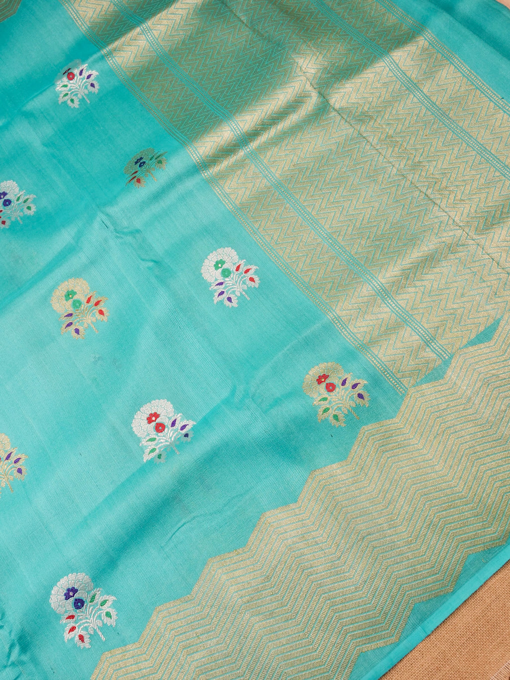 Handwoven Electric Blue Banarasi Desi Tussar Silk Saree